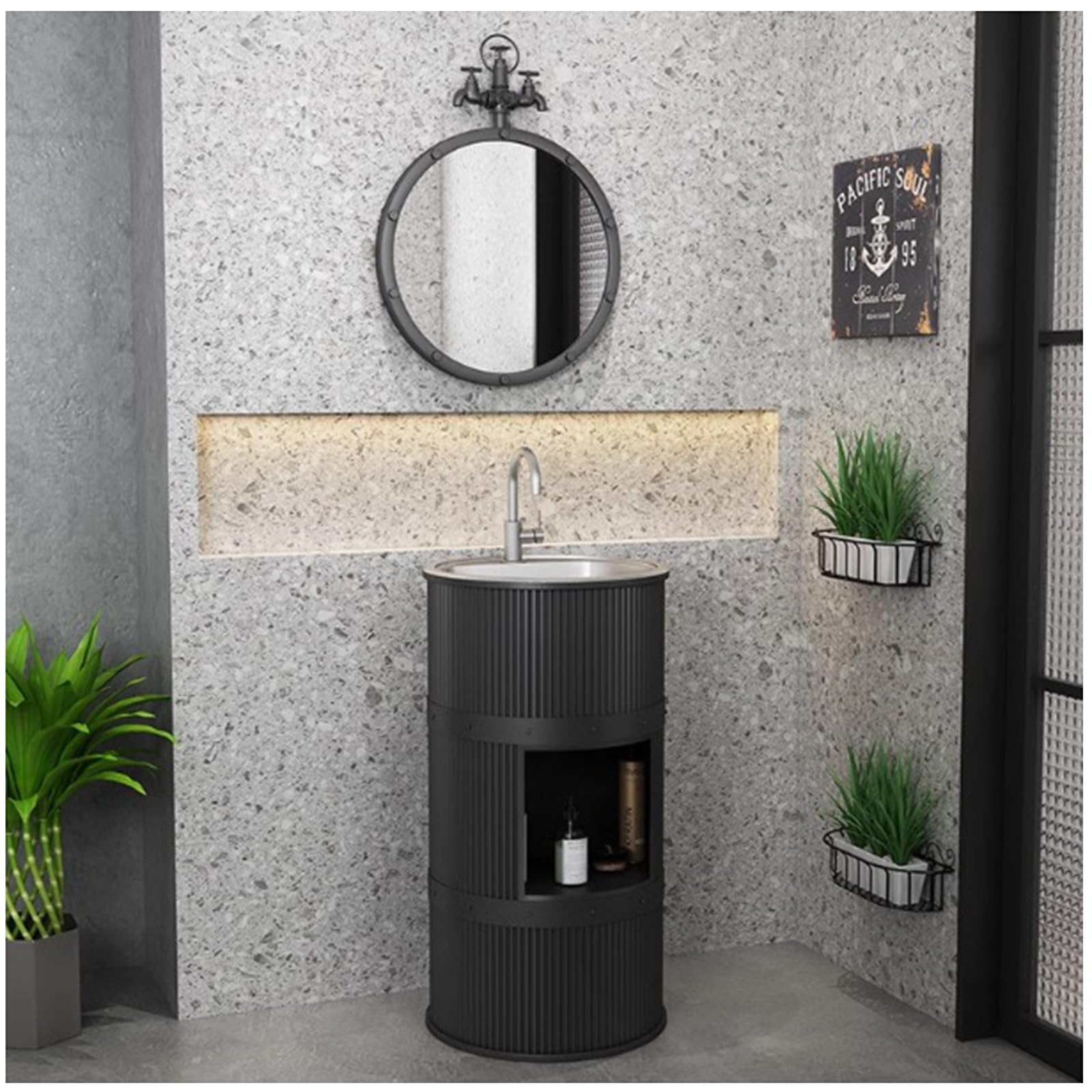 WDSOPK Pedestal Bathroom Sink - Pedestal Sink Modern Bathroom Basin Sink, Freestanding Modern Sinks for Bathroom/Garden, Bathroom Cabinet,D,with Mirror (C with mirror)