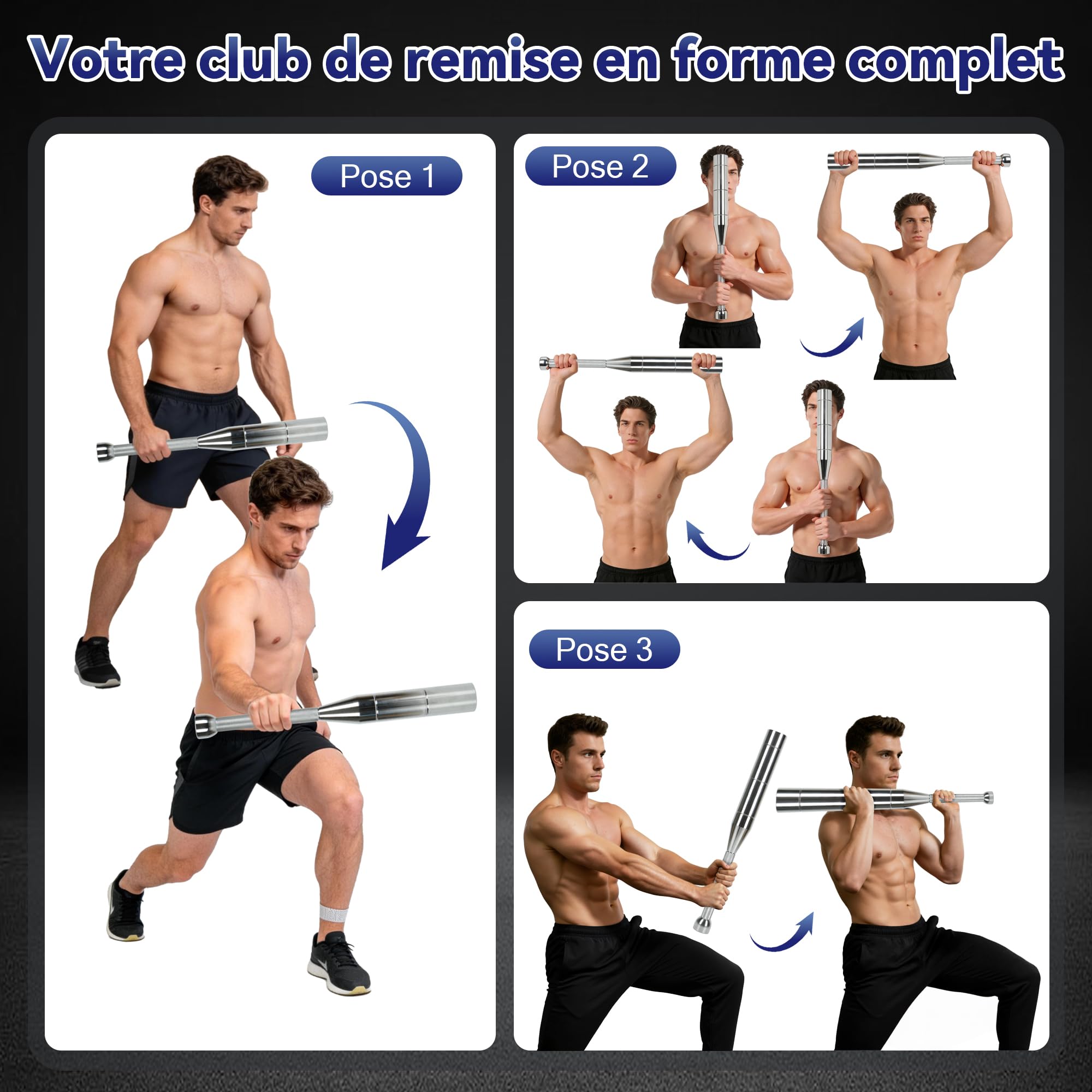 uyoyous 6 en 1 mancuernas ajustables, indian Clubbell 3-8 kg, mancuernas de acero para culturismo delantero brazo, hombros, entrenamiento funciona