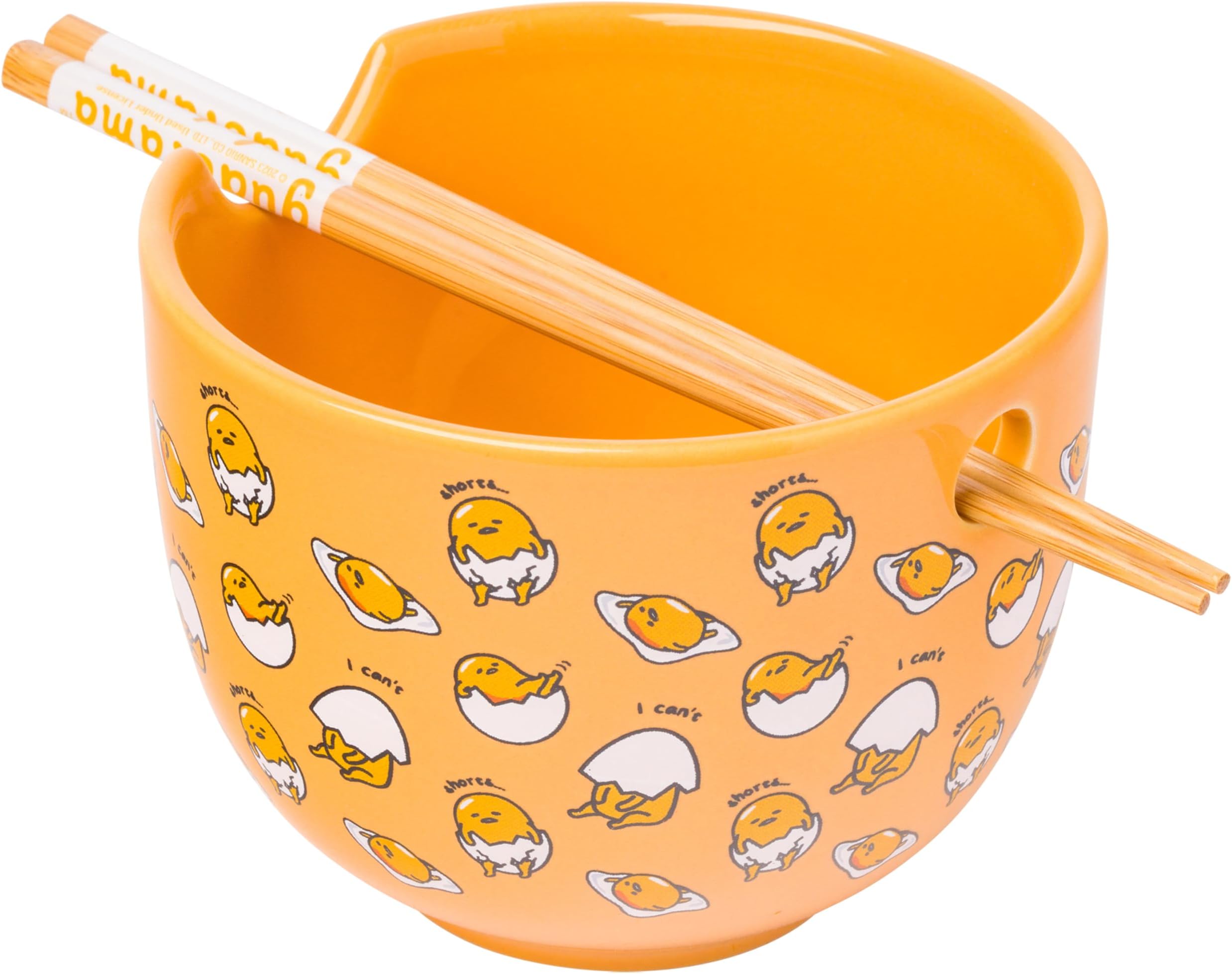 Silver Buffalo Gudetama Yellow Pattern Ceramic Ramen Bowl with Chopsticks, 20 Ounces