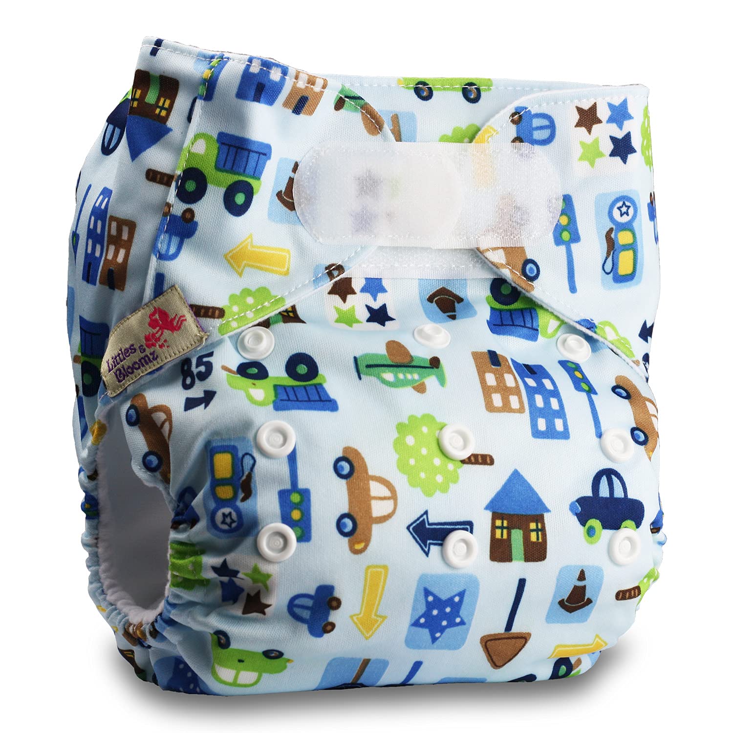 Littles & Bloomz, Reusable Pocket Cloth Nappy, Fastener: Hook-Loop, Set of 1, Pattern 40, with 2 Bamboo Charcoal Inserts