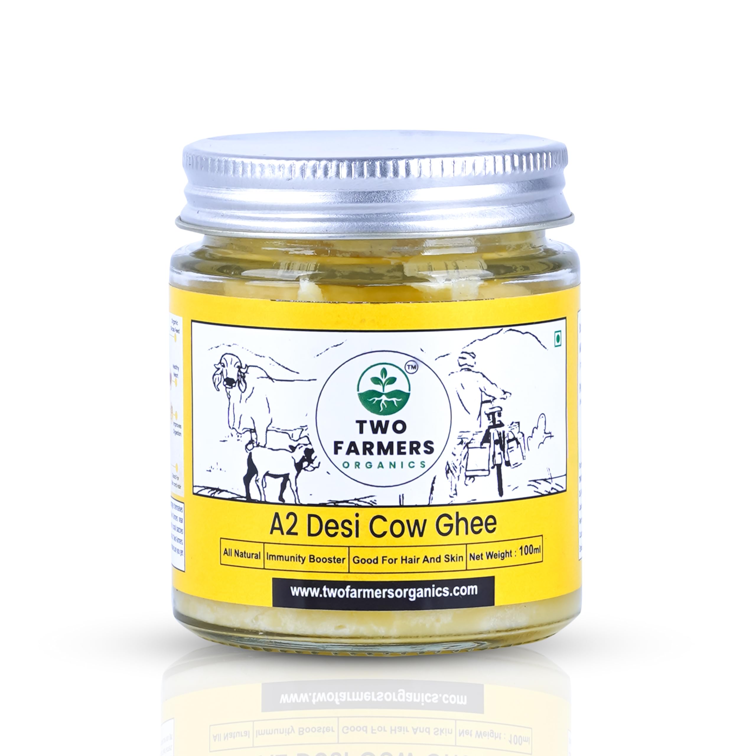 TWO FARMERS ORGANICS A2 Desi Cow Ghee Natural and Healthy Grass Fed Cow Vedic Bilona Ghee (100 Ml, Glass Jar) (B0CTHD8PPJ) Amazon Price History, Amazon Price Tracker