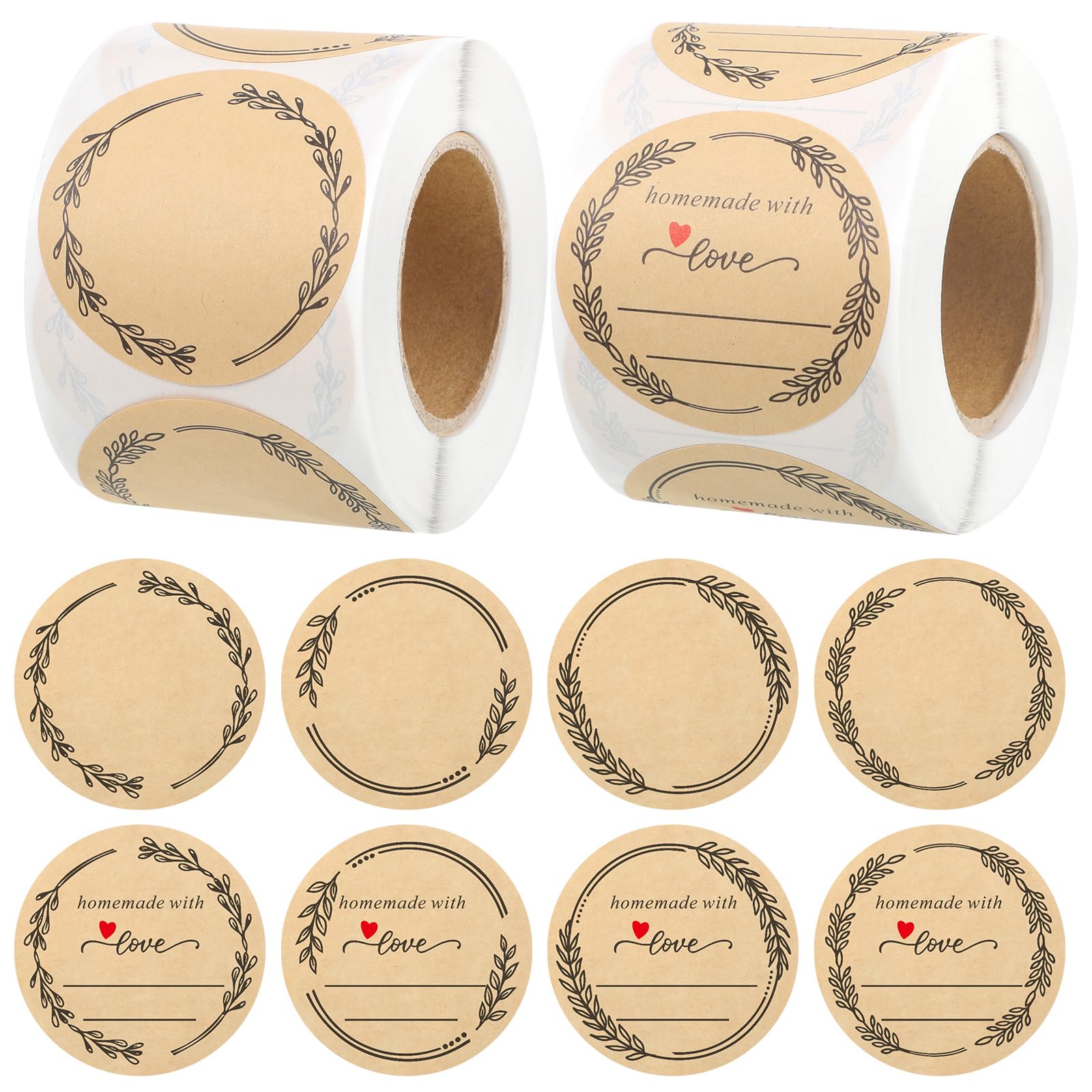 auroray 600 etiquetas de conservas para tarros y tapas, 8 diseños de corona casera con calcomanías de amor, etiquetas adhesivas redondas de papel kraft de 2 pulgadas para contenedores de alimentos,