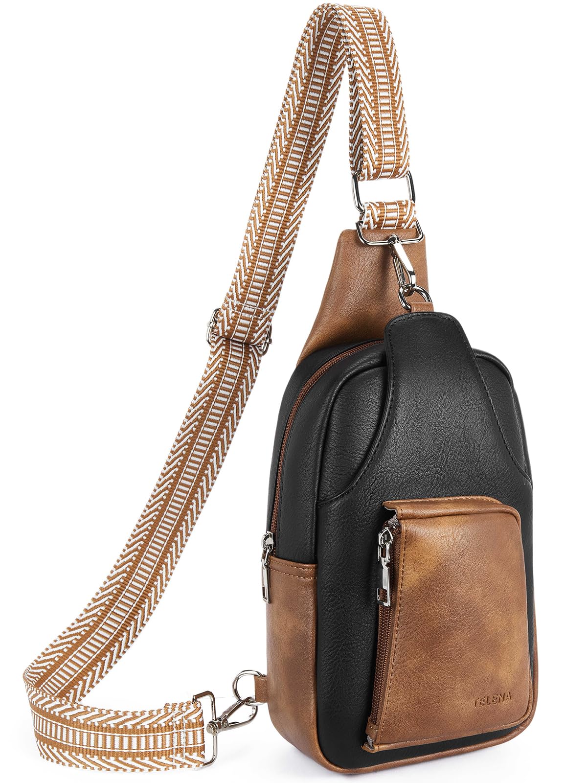 Telena Sling Bag for Women Crossbody Bag Anti Theft with Adjustable Strap for Travel Daily Black with Brown