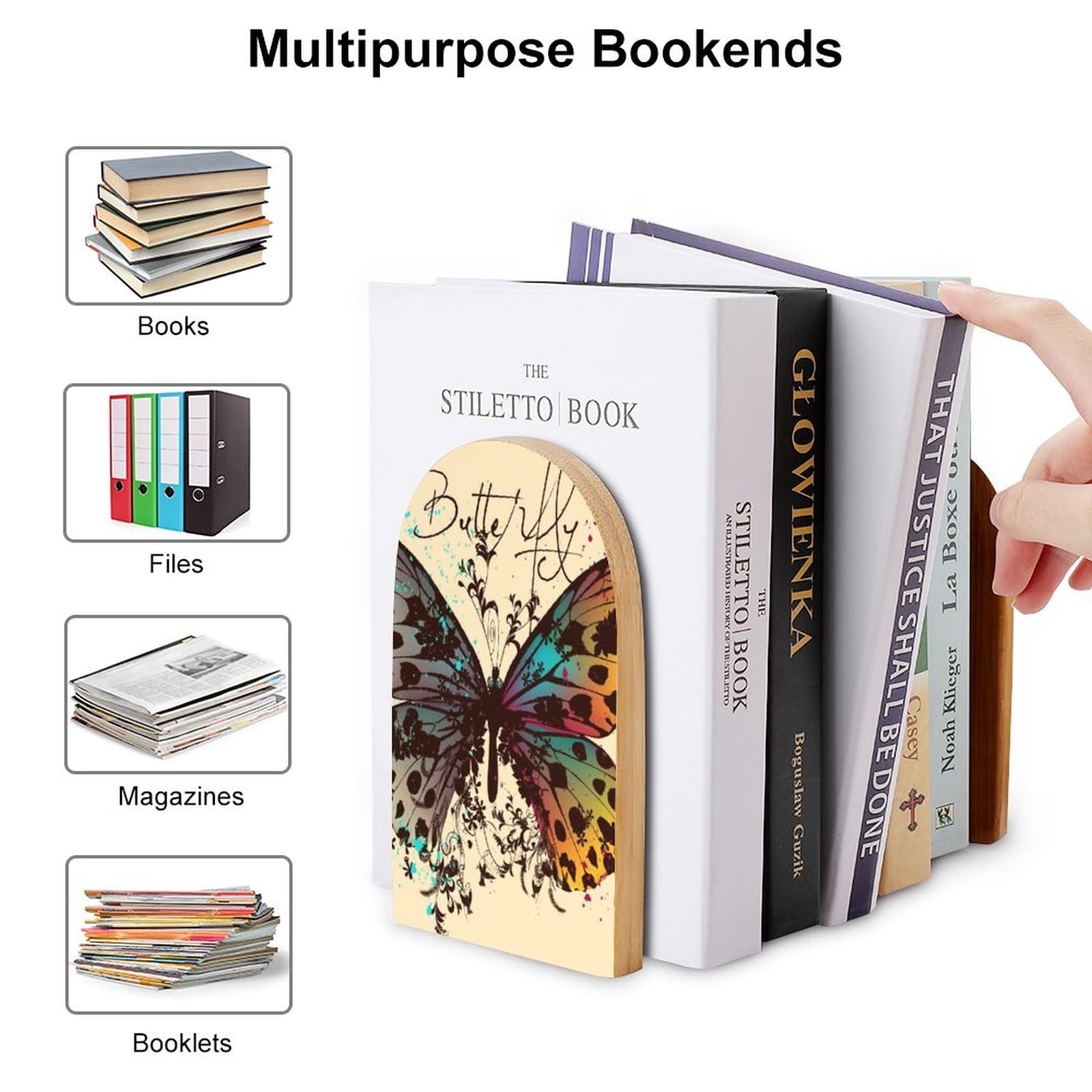 SAMSYOKI Lot De 4 Paires De Serre-livres Décoratifs En Métal - Antidérapants - Pour Enfants, Maison, Bureau, Bibliothèque, école - Blanc