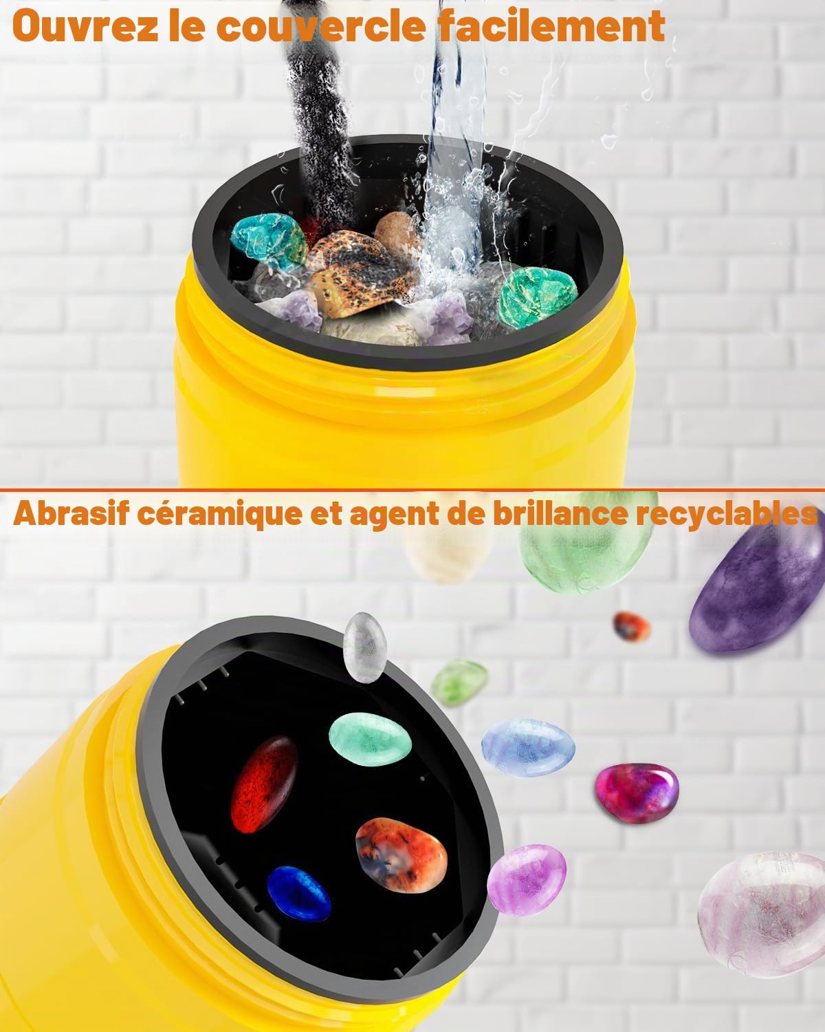 Kit de Culbuteur de Roches, Polisseuse de Roches avec Minuteur Numérique de 9 Jours, Kit Complet de Polissage de Roches, Conception de Réduction du Bruit à Double Couche, Le Broyeur Comprend un