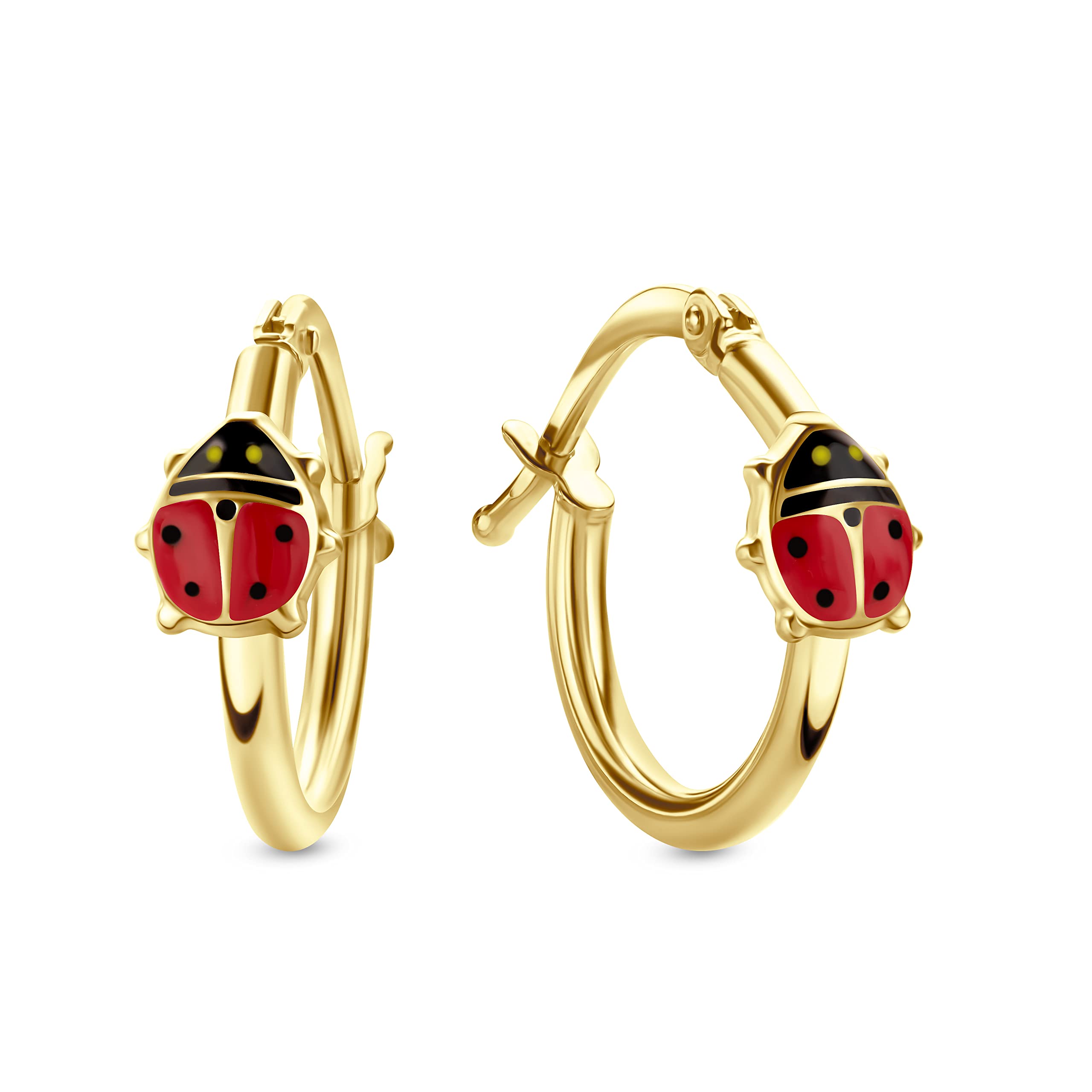 MIOREKids pendientes infantiles de aro con mariquitas Miore Kids en oro amarillo 9 kt 375 ⌀ 14 mm