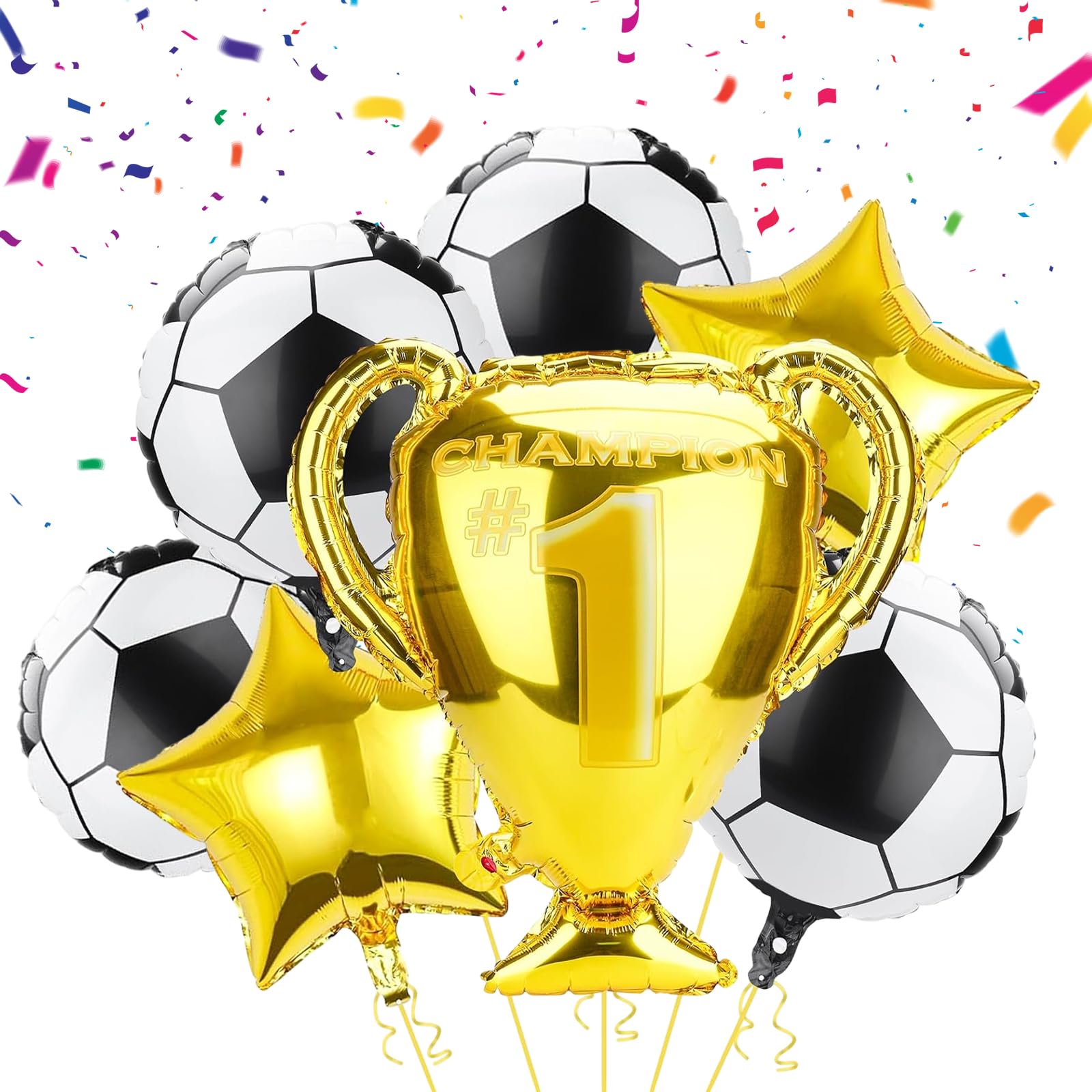 WEINIBAO Fußball Geburtstagsdeko – 8-teiliges Set Mit Ballons, Trophäe & Sternen Für 7. Geburtstag | Folienballons Für Jungen-Party