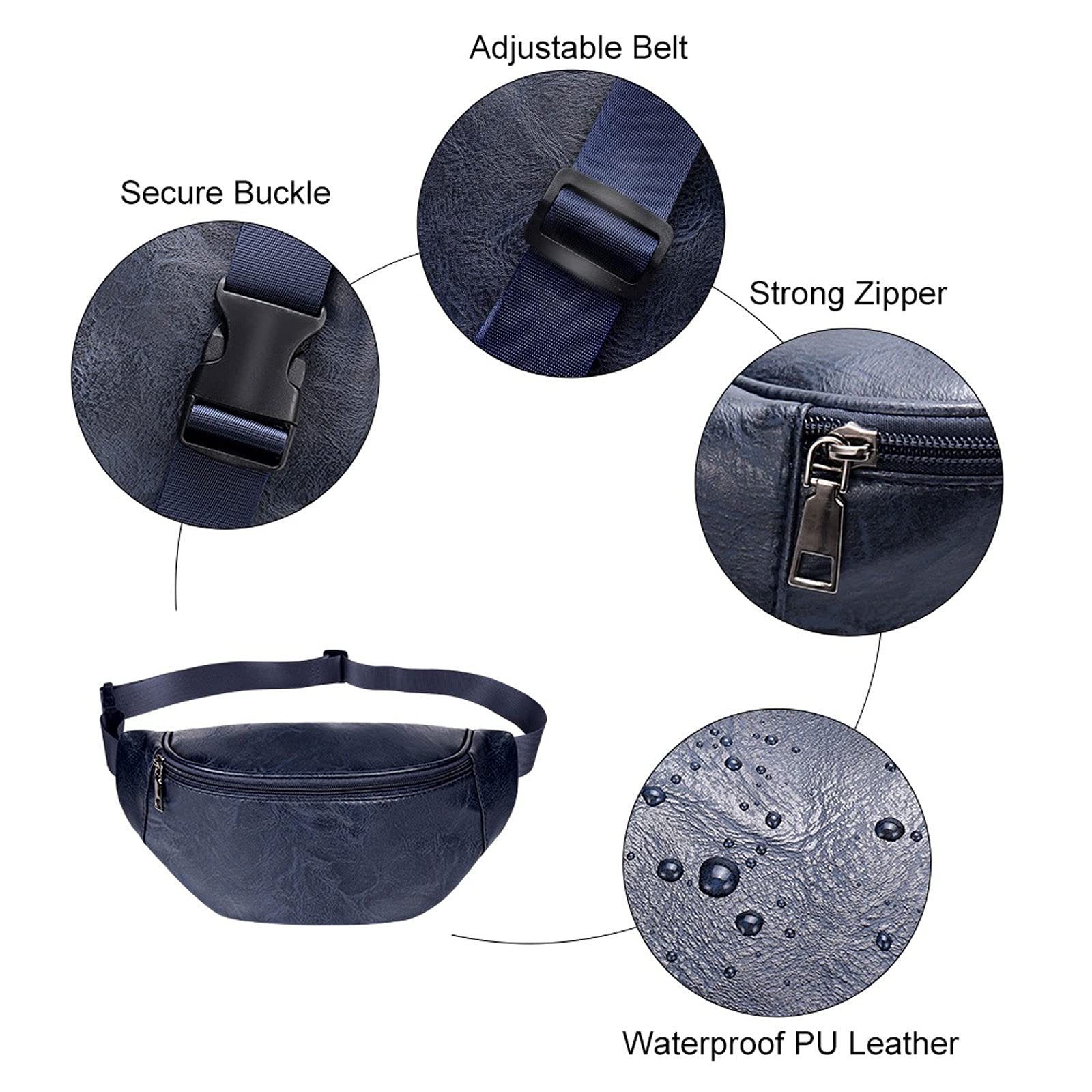 Bum Bag saszetki na talię, modna torba na talię Casual Hip Leather Pack Mężczyźni Kobiety Wodoodporna torba na klatkę piersiową Etui na telefon do sportów na świeżym powietrzu