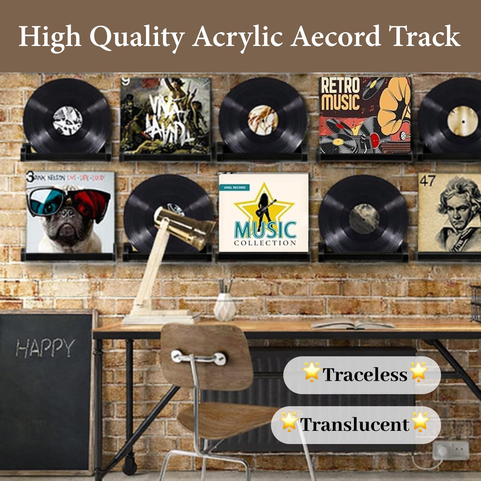 6 Stück Schallplatten Wandhalterung ohne bohren​ kleben​ Maße 10 x 3,2 x 2 cm, Vinyl Wandhalterung halter wand, vinyl wall mount für CD-Display im Büro und zu Hause (4-Zoll-Vinyl)