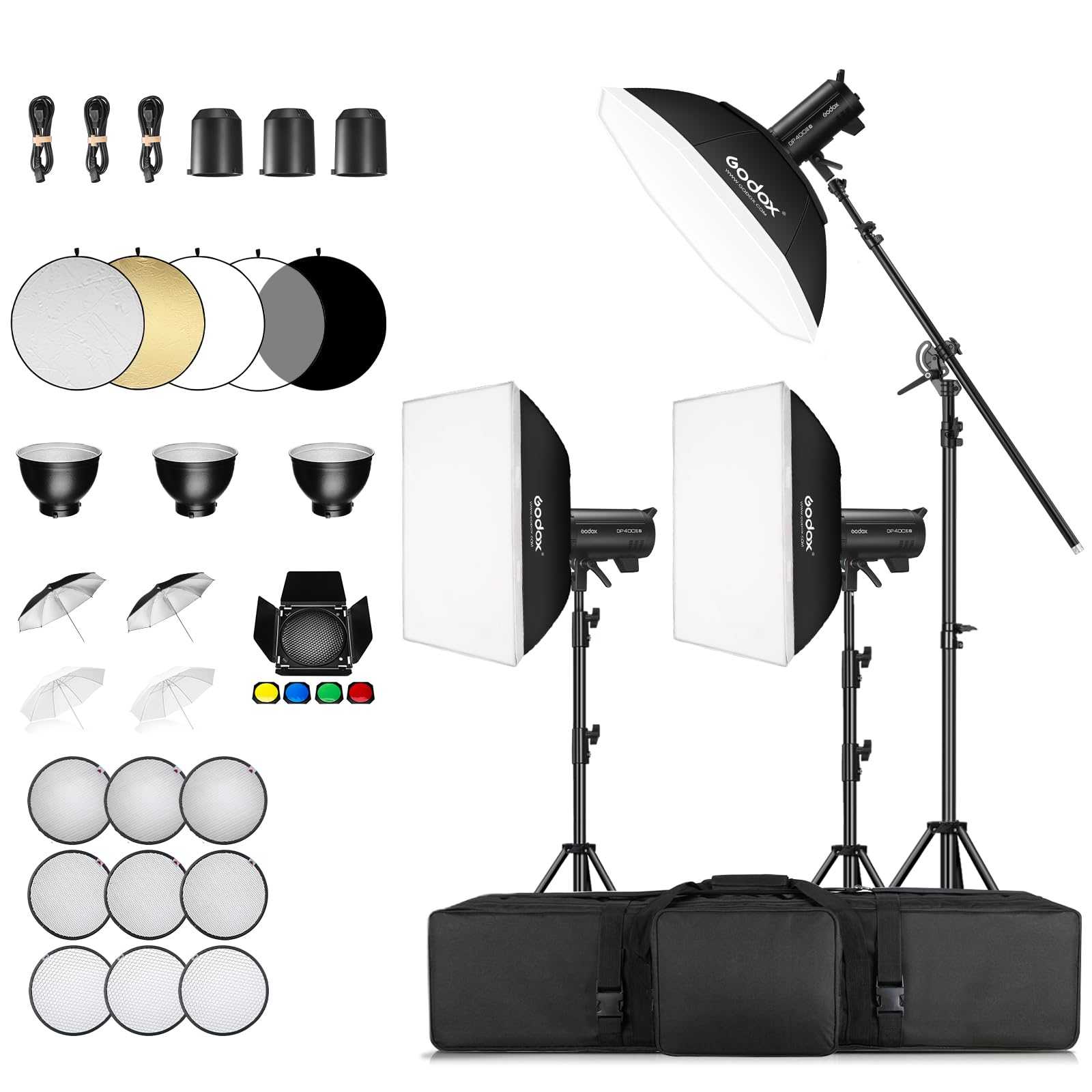 GODOX DP400III-V*3 Kit Professionelles Studioblitzgerät 400W Bowens Mount APP Steuerung mit Softbox Beauty Dish Intelligenter Speicher 2.4G Wireless X System Eingebauter Lüfter für Studio