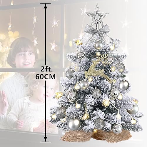 Miniatura 7 de Mini árbol de Navidad preiluminado, pequeño árbol de Navidad artificial con luces, decoración preiluminada para mesa, hogar, cafetería, oficina,