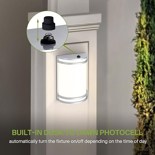 Miniatura 3 de ASD Lámpara LED de montaje en pared para exteriores de 10 pulgadas del atardecer al amanecer, iluminación moderna de níquel cepillado con fotocélula