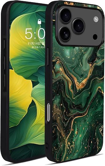 for 17 Pro Case Magsafe Cute Luminous Floral Phone Case Slim Fit Soft TPU Shockproof Camera Protection for 17 Pro Magnetic Case Green Marble Glow in The Dark