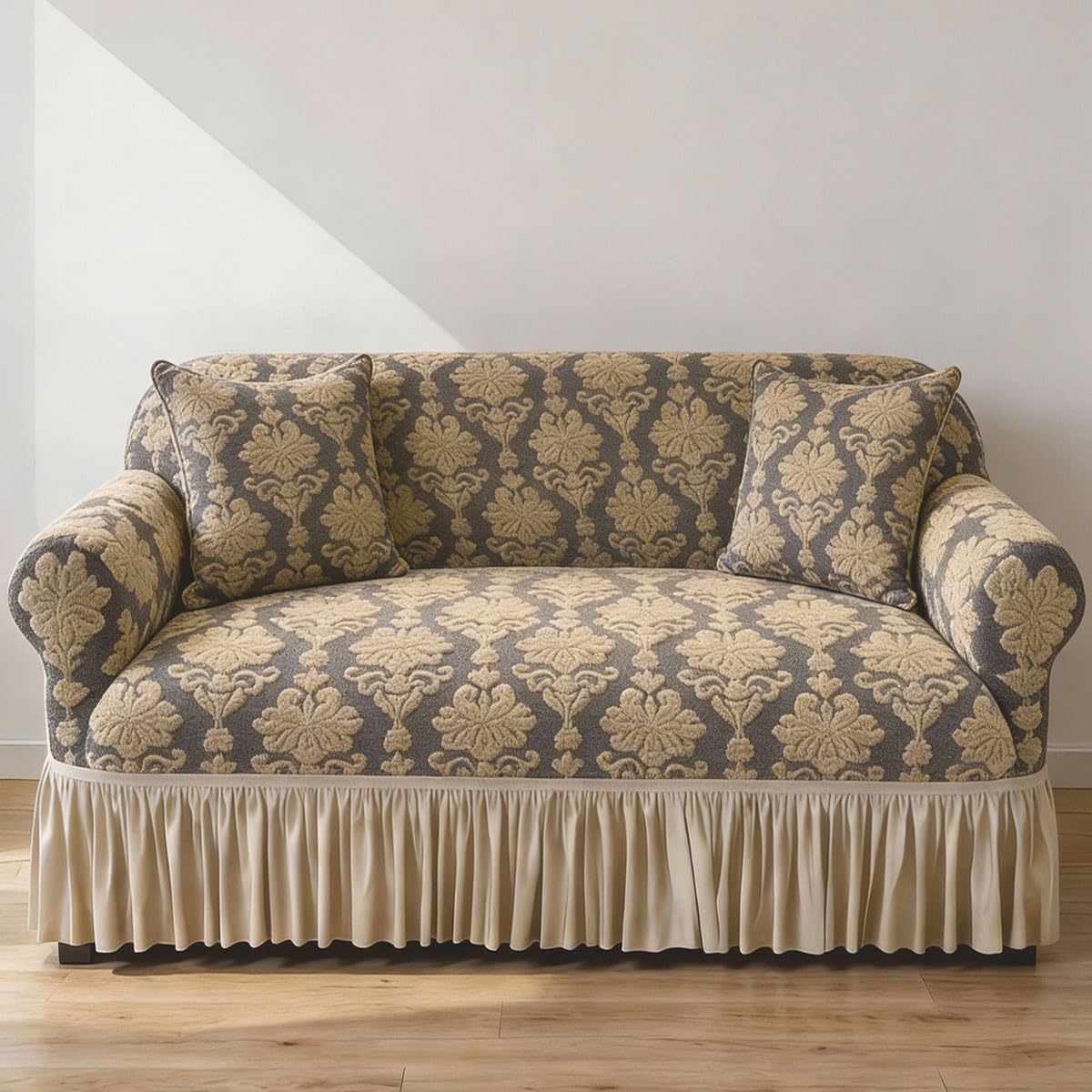 Sofa Cover with Valance,Non Slip Sofa Slipcovers,Furniture Protector Stretches,Machine Washable Cover for Sofa,Elegant Couch Cover,Sofa Slipcovers 1/2/3/4 Seater - Fully Guarant(Size:2 Seater,Color:G)