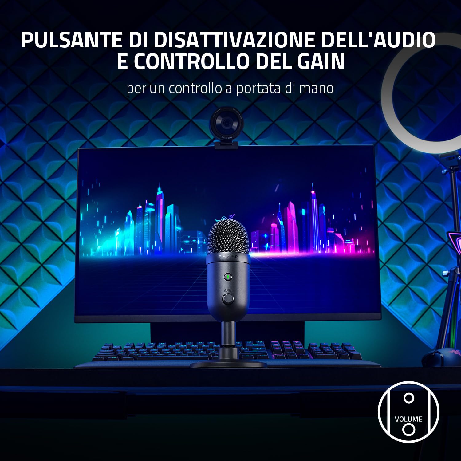 Razer Seiren V2 X - Microfono USB per Streamer Microfono a Condensatore da 25mm (Modello Polare Supercardioide, Limitatore di Guadagno Analogico, Monitoraggio Microfono) Nero