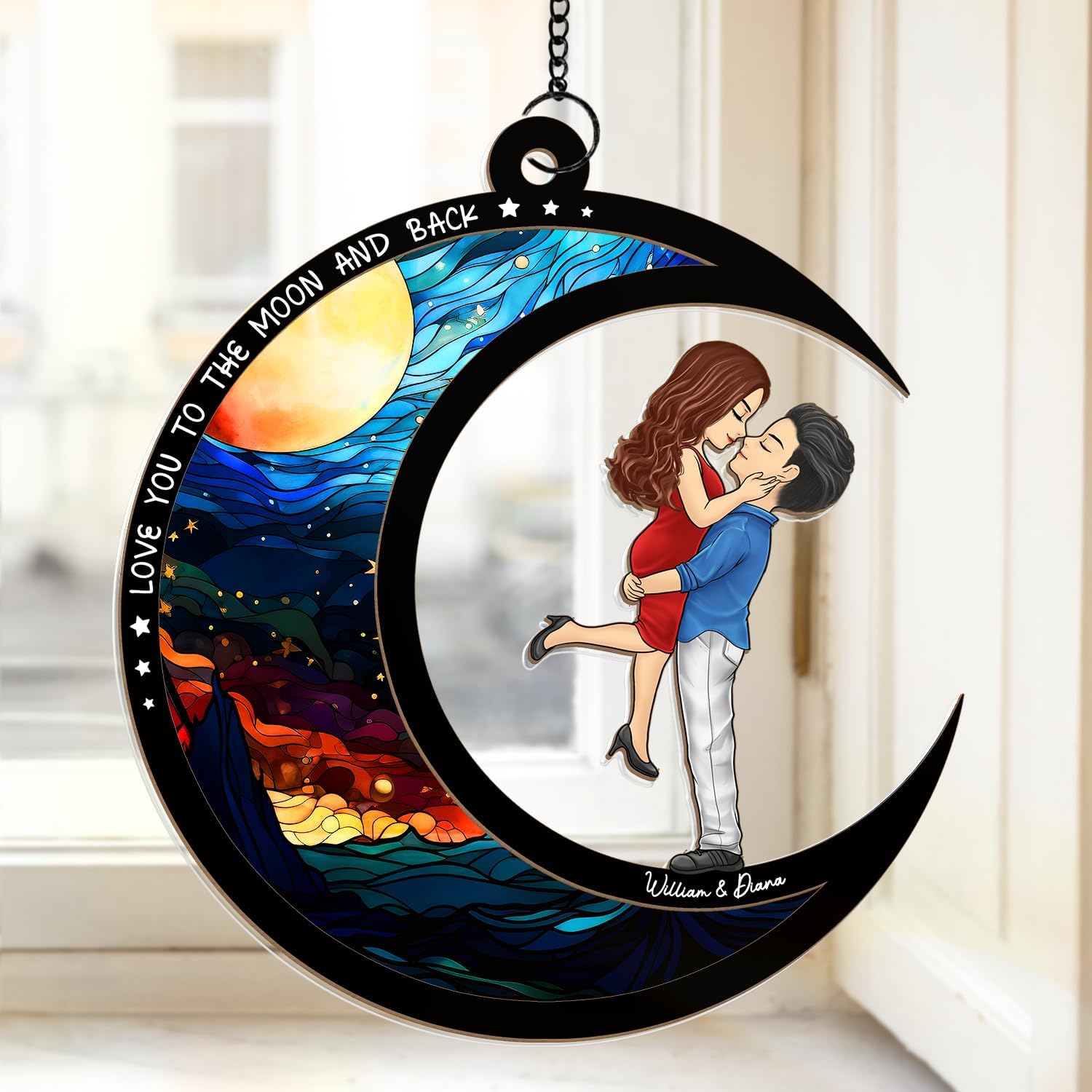 Love You to The Moon and Back, Custom Acrylic Suncatchers for Windows Hanging, Anniversary Birthday Gifts for Wife Husband, Couple Gifts for Him Her, Wedding Gift for Couples 2025