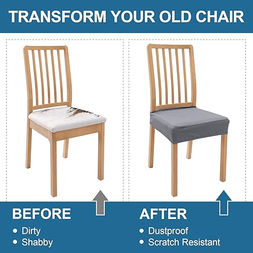 Miniatura 7 de smiry Fundas de asiento impermeables para sillas de comedor juego de 4 fundas elásticas de jacquard extraíbles y lavables sin fundas traseras color