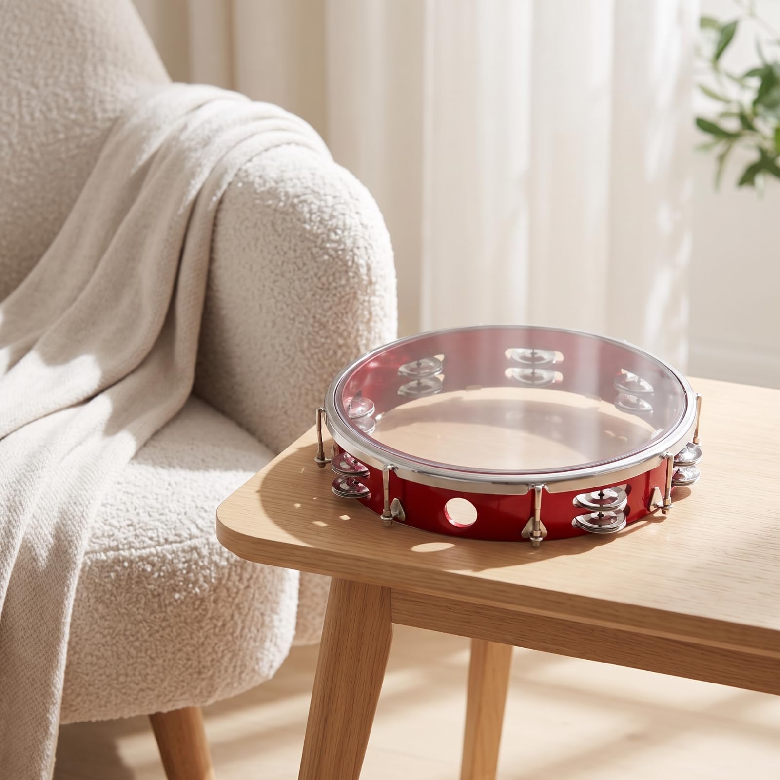 Colcolo Pandereta Infantil Tambor de Mano Percusión con Sonajas Ajustable con Llave Sonajas Metálicas Sonido Brillante y Preciso Adecuada para Educación