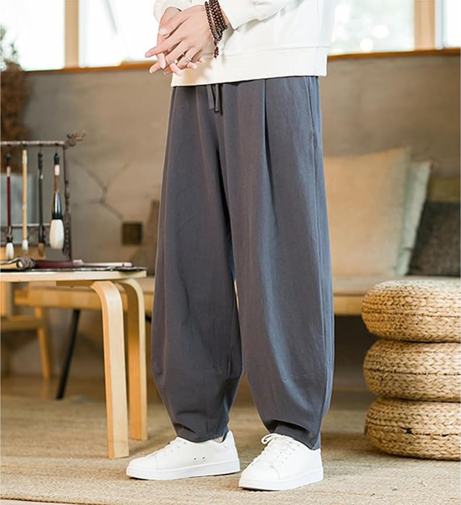 Generico Pantaloni Tai Chi Comodo Pantaloni da Allenamento da Uomo e da Donna Kung Fu Uniforme per Arti Marziali Qigong Wing Chun Shaolin Gamba Larga per Il Tuo Esercizio di Tai Chi