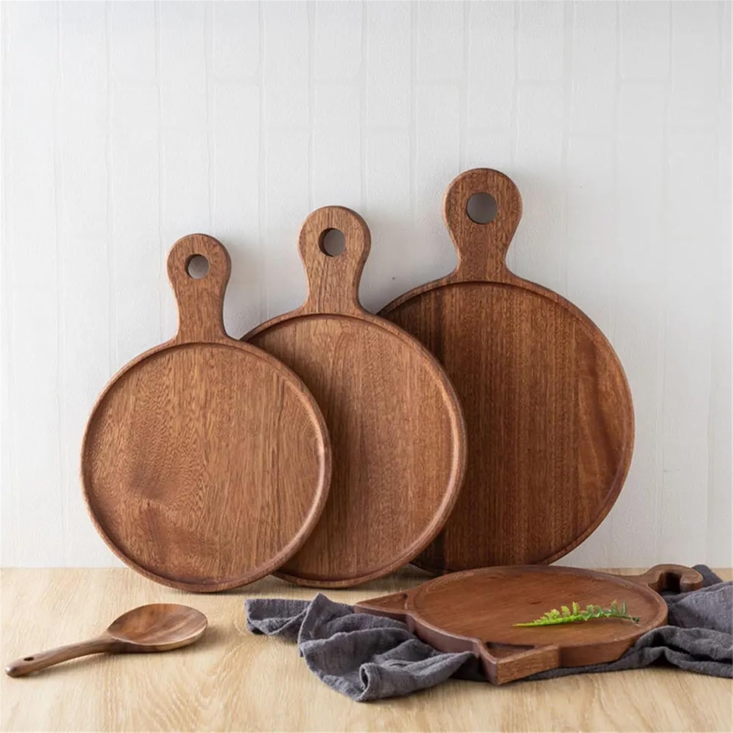 Wooden Pizza Board Wooden Tray Round Cat Shape Pizza Plate Western Bread Steak Cake Pizza Plate Bottom Tray(Style2)
