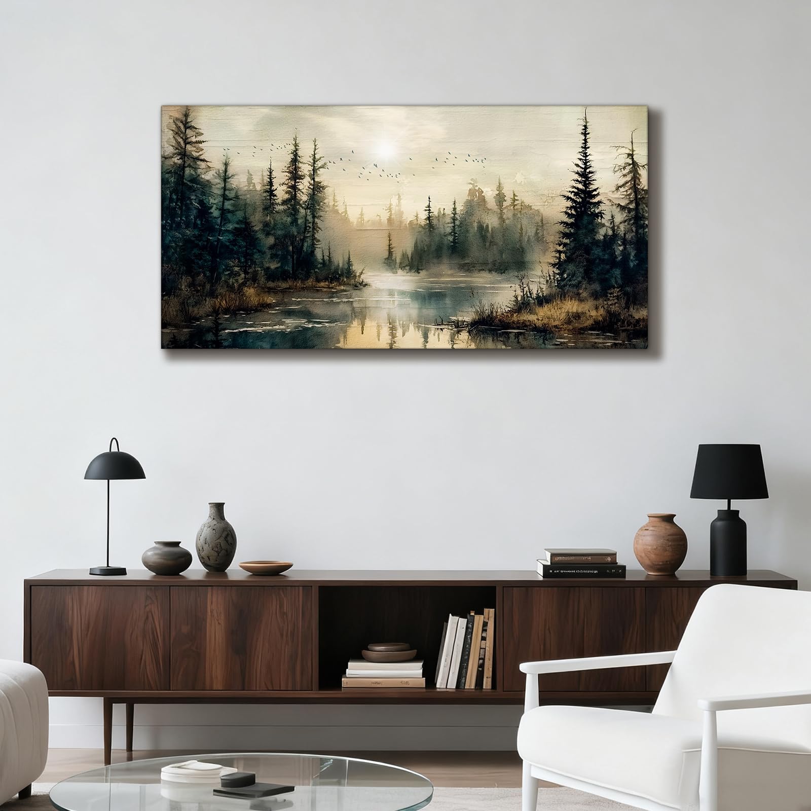 JHHUAMO Leinwand Bilder Wald Nebel Meer Wohnzimmer Schlafzimmer 59x119 cm | Natur Wandbild, Exquisite Handwerkskunst, Hochauflösender Druck, Einfaches Aufhängen, Vielseitig Einsetzbar