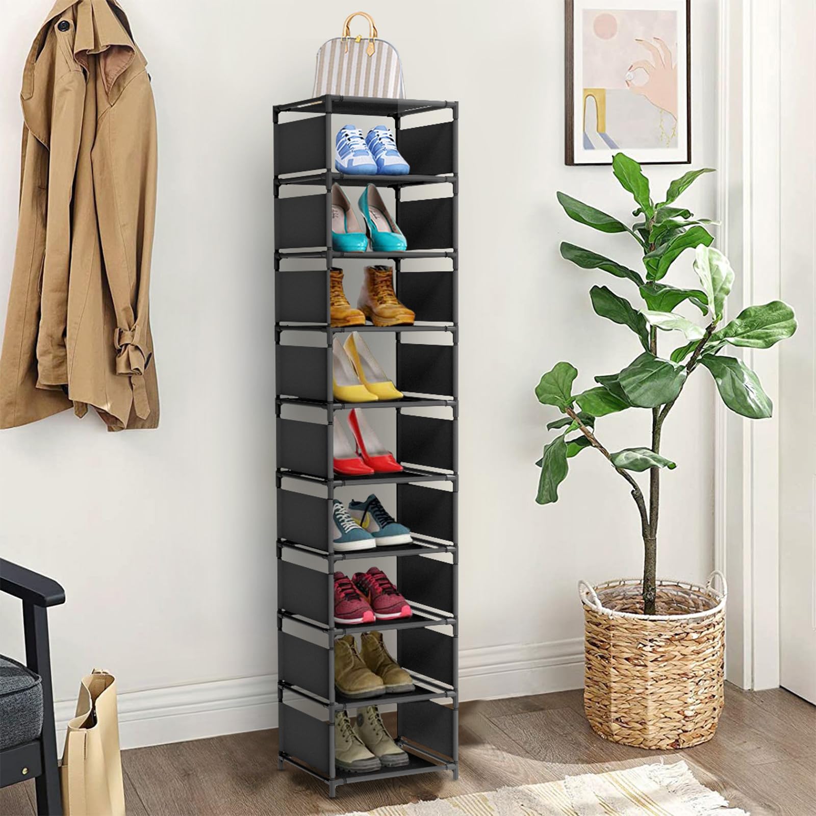 esonstyle Scarpiera a 10 Ripiani, Scaffale Portascarpe in Stretta Metallo per 10 Paia di Scarpe, Scarpiera Verticale, Organizzatore per Scarpe Alta per Ingresso, Soggiorno e Corridoio