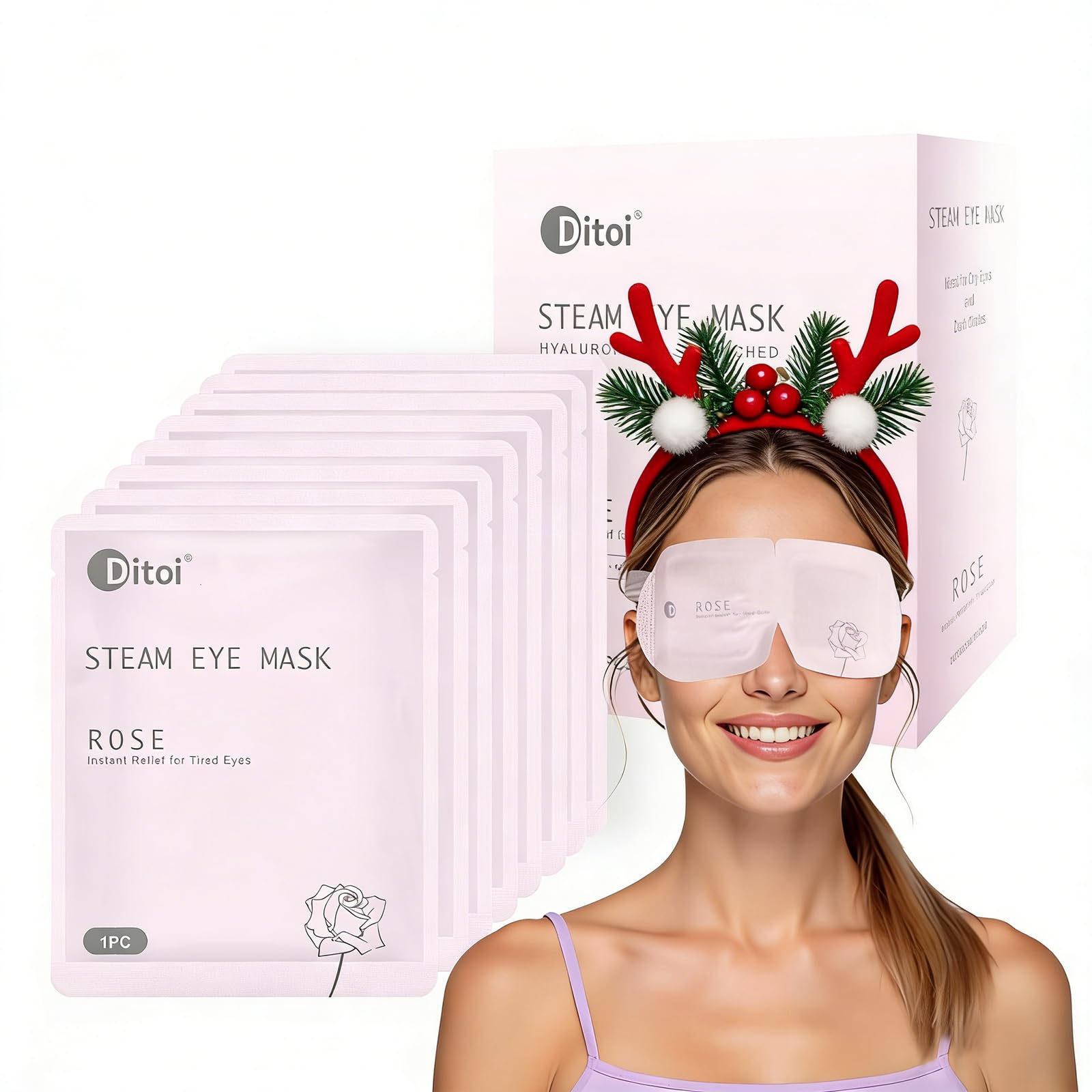 Ditoi Steam Eye Mask, Heated Eye Mask for Dry Eye Relief,Warm Compress with Hyaluronic Acid,Christmas Stocking Stuffers,Travel Essentials & Relaxation Gifts,Rose 10 Packs