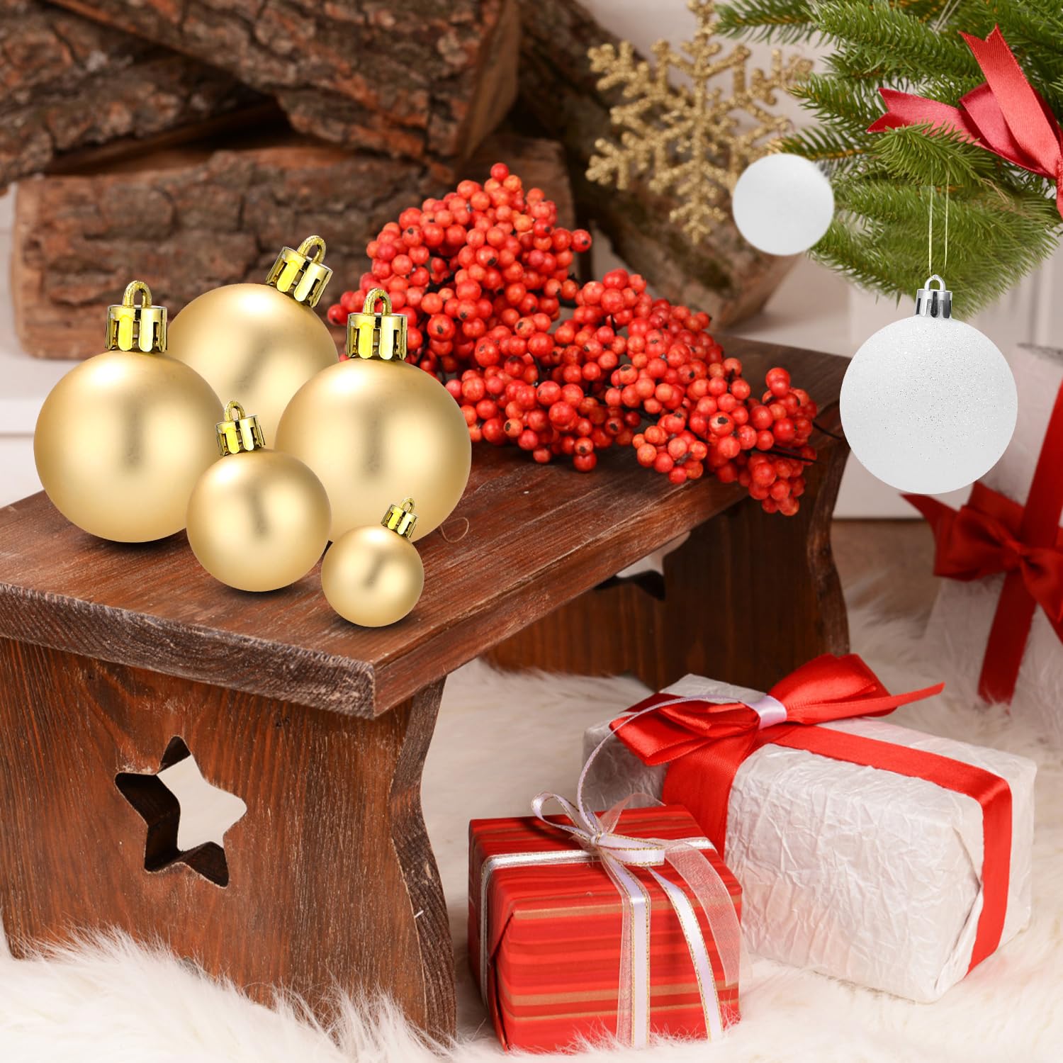 65 Palline Di Natale Oro, Decorazioni Per Albero | Set Di Sfere In Plastica Opache E Glitter, 5 Dimensioni, Infrangibili, Per Interni Ed Esterni
