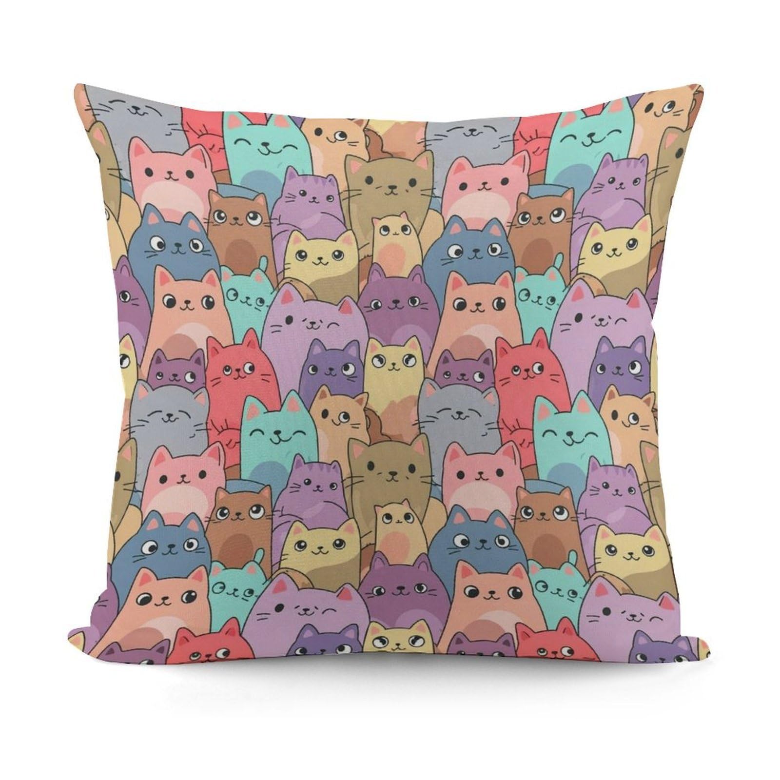 Smazdfxx Picture(134) Unique Pattern Soft Cute Cartoon Animal Colorful Cats Plush Pillow Cover With Zipper For Sofa, Couch, Living Room Decorative