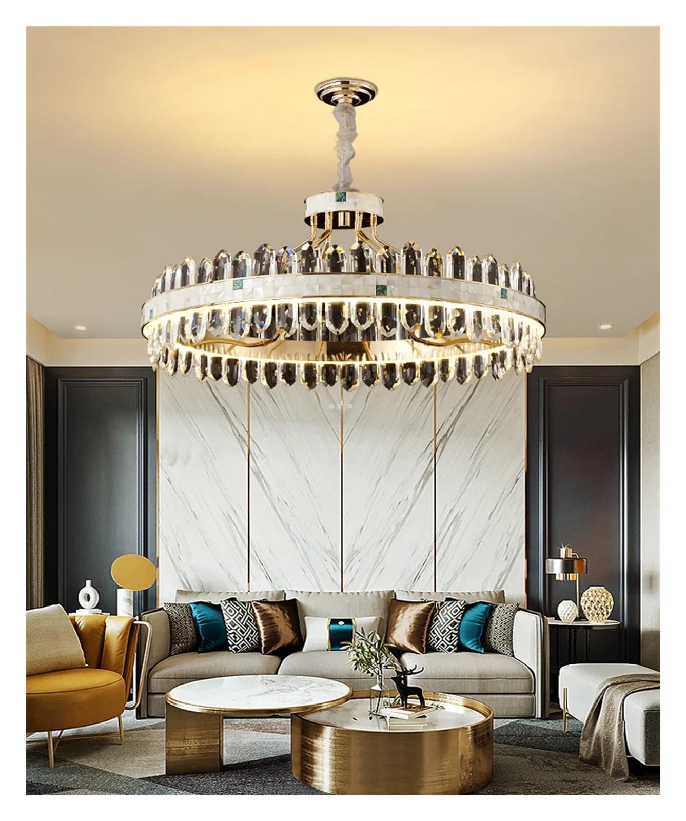 WAQIDCXBOA LED Golden Chrome Silver Crystal Hanging Lamps Chandelier Lighting Suspension Luminaire Lampen for Living Room