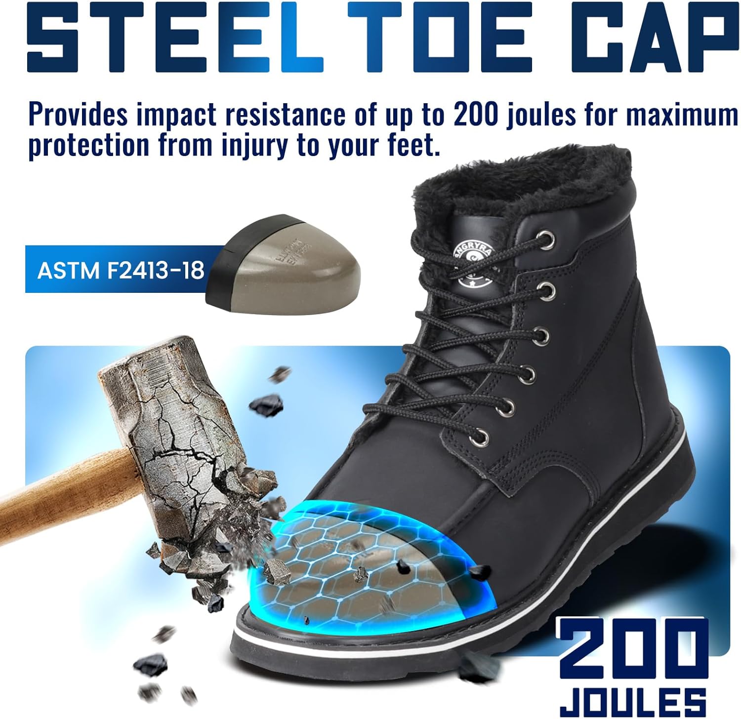 ANGRYRAM Winter Steel Toe Boots for Men Moc Toe Waterproof Work Boots Men's Comfortable Steel Toe Wedge Safety Boots Lightweight Indestructable Construction Boots - Image 3
