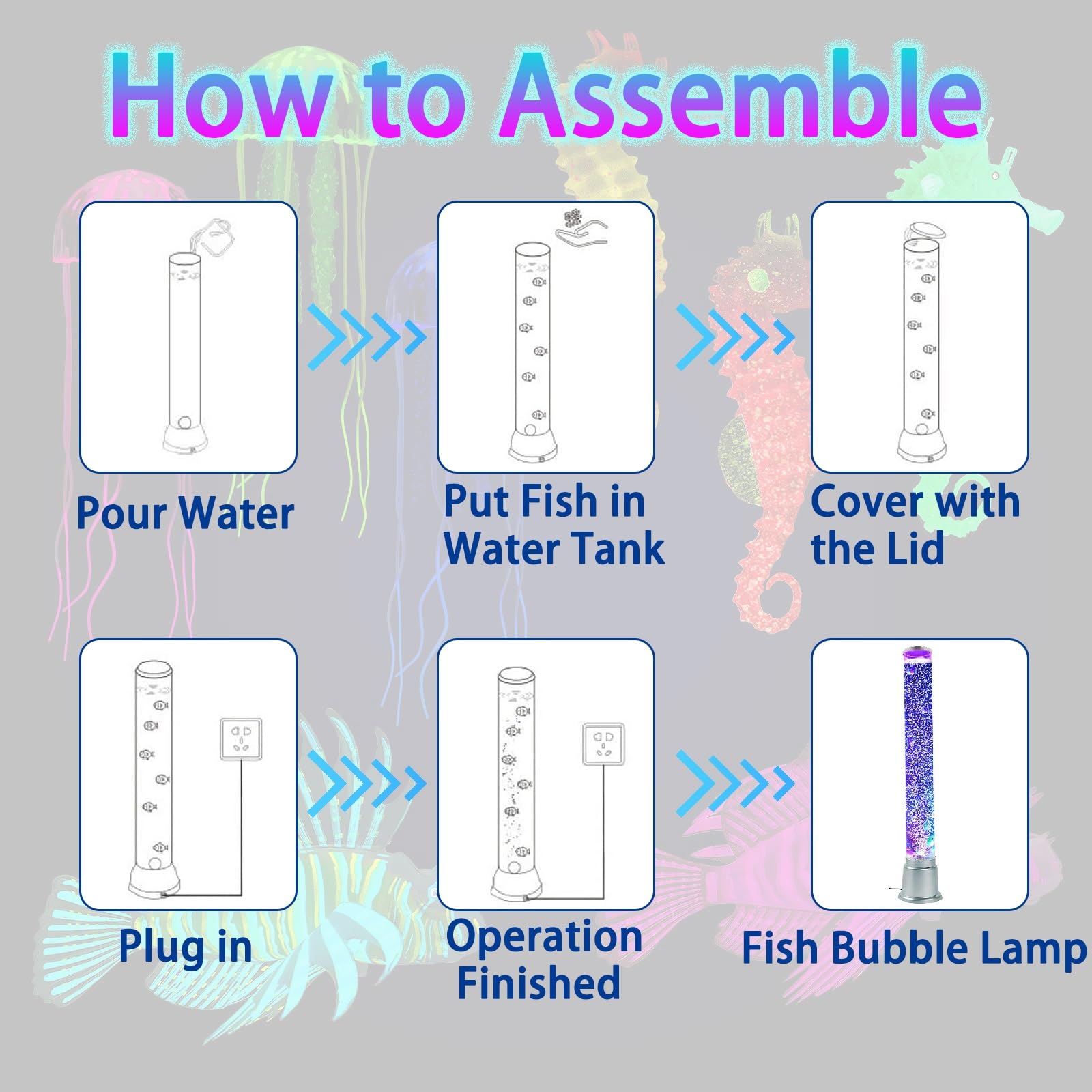 Lámpara sensorial de burbujas con forma de pez, burbujas arcoíris y peces luminosos. Lámpara de lava con luz ambiental for aliviar el estrés, concentrarse en el TDAH y decorar la oficina en casa.