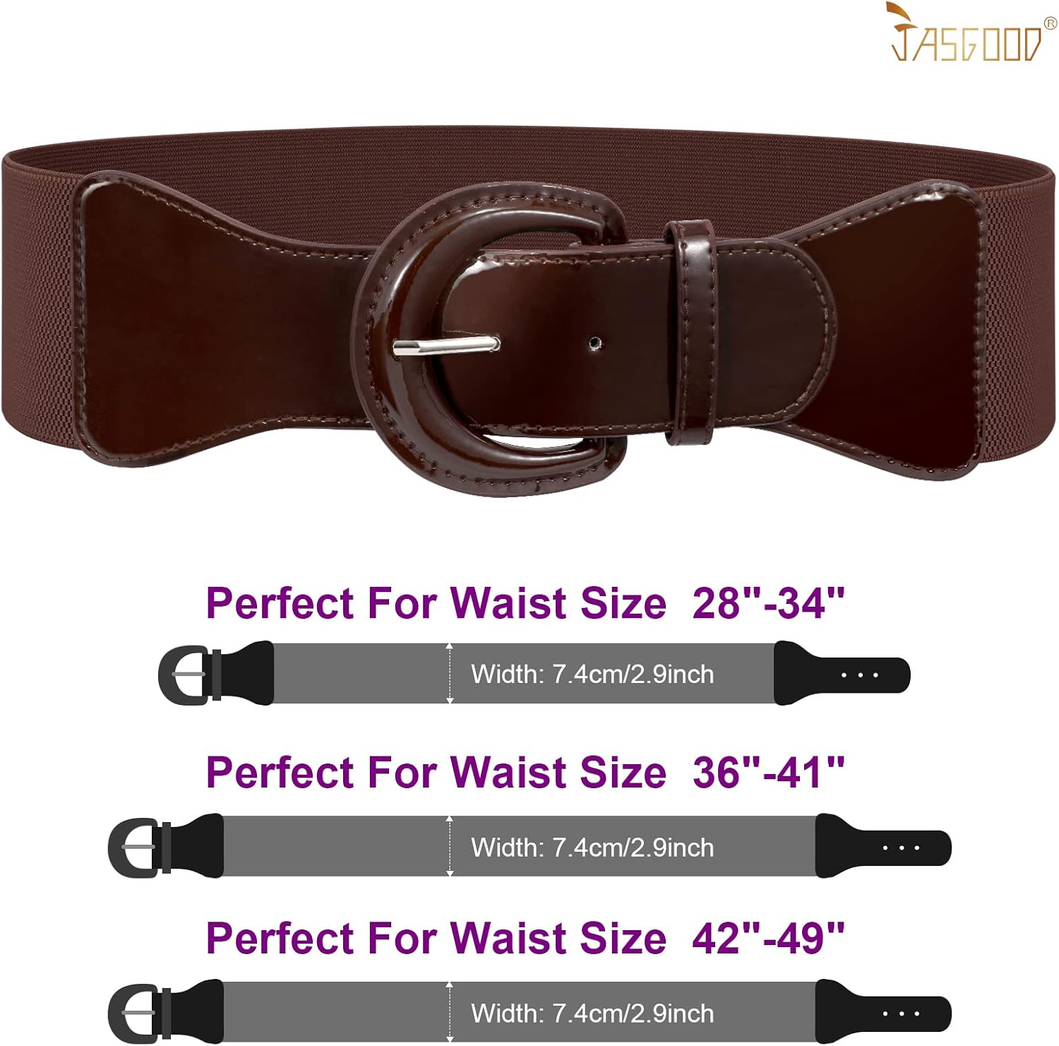 JASGOOD Women Wide Stretch Belt,Vintage Chunky Buckle Elastic Waist Belts Patent Leather Belt 50s Belt for Dress - Image 6