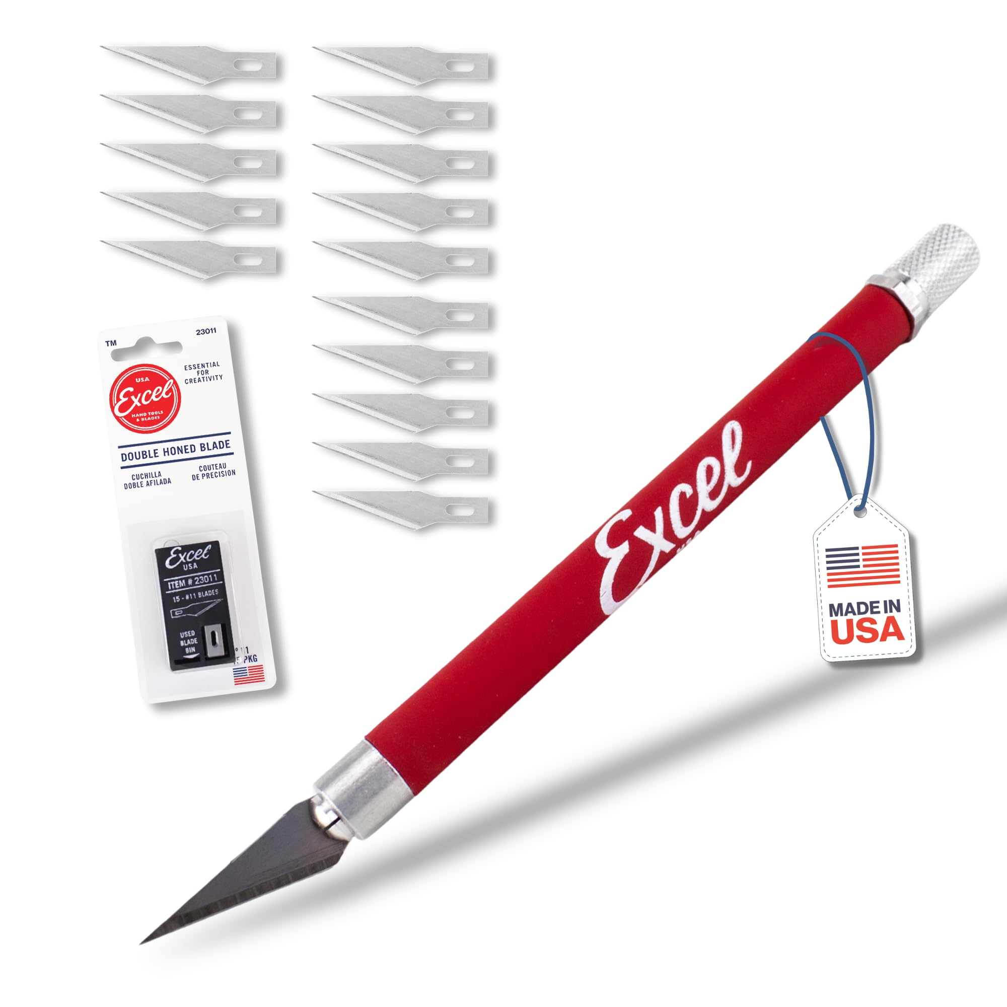 Excel Blades K18 Soft Grip Craft Knife Set – Precision Fine Point Angled Blade #11 with 15 Replacement Blades – Hobby Knife for Cutting, Trimming,