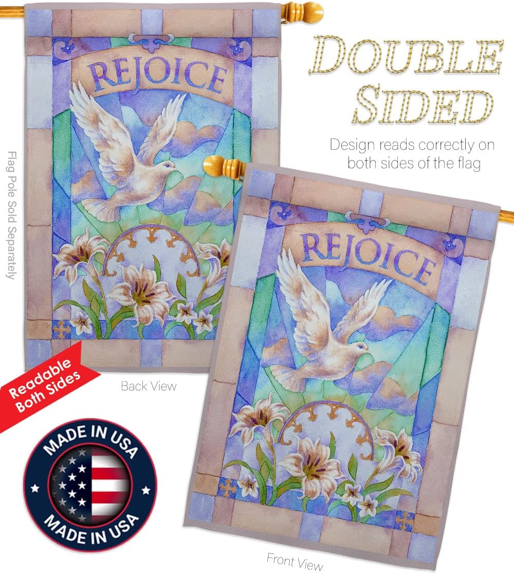 Breeze Decor Rejoice Garden House Spring Easter Happy Bunny Egg Christian Season Springtime Holiday Decoration Banner Yard Gift Double-Sided, Large & Small Flags Set, Made in USA