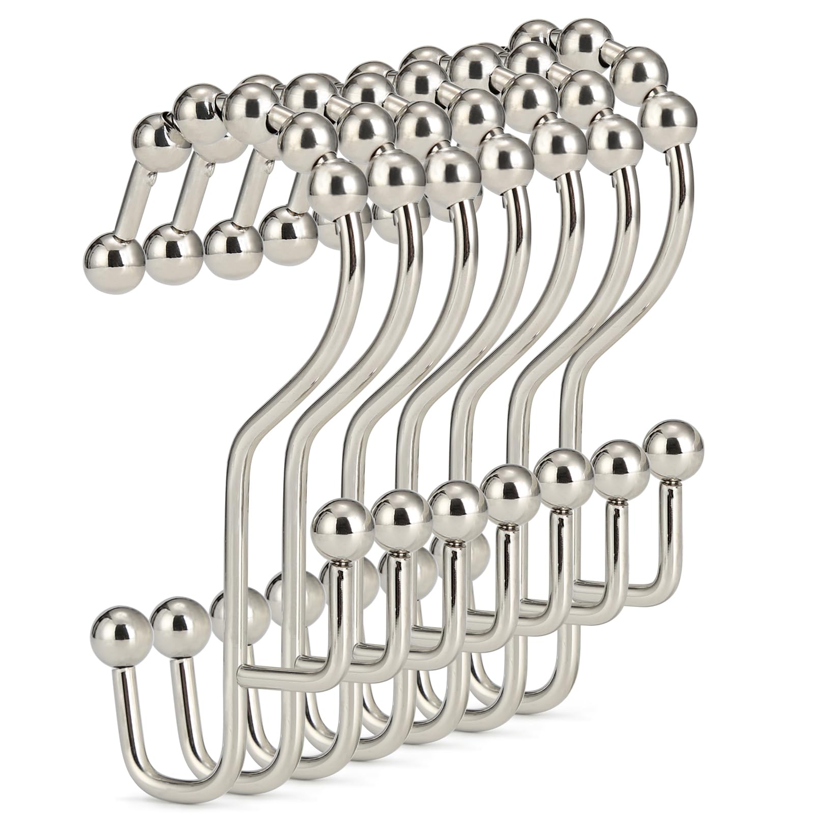 SUTINE Ganci per tenda da doccia, 12 anelli per tenda da doccia, antiruggine, ganci a doppio gancio per tenda da doccia, ganci in metallo per tenda da doccia, bagno, cucina, armadio, nichel