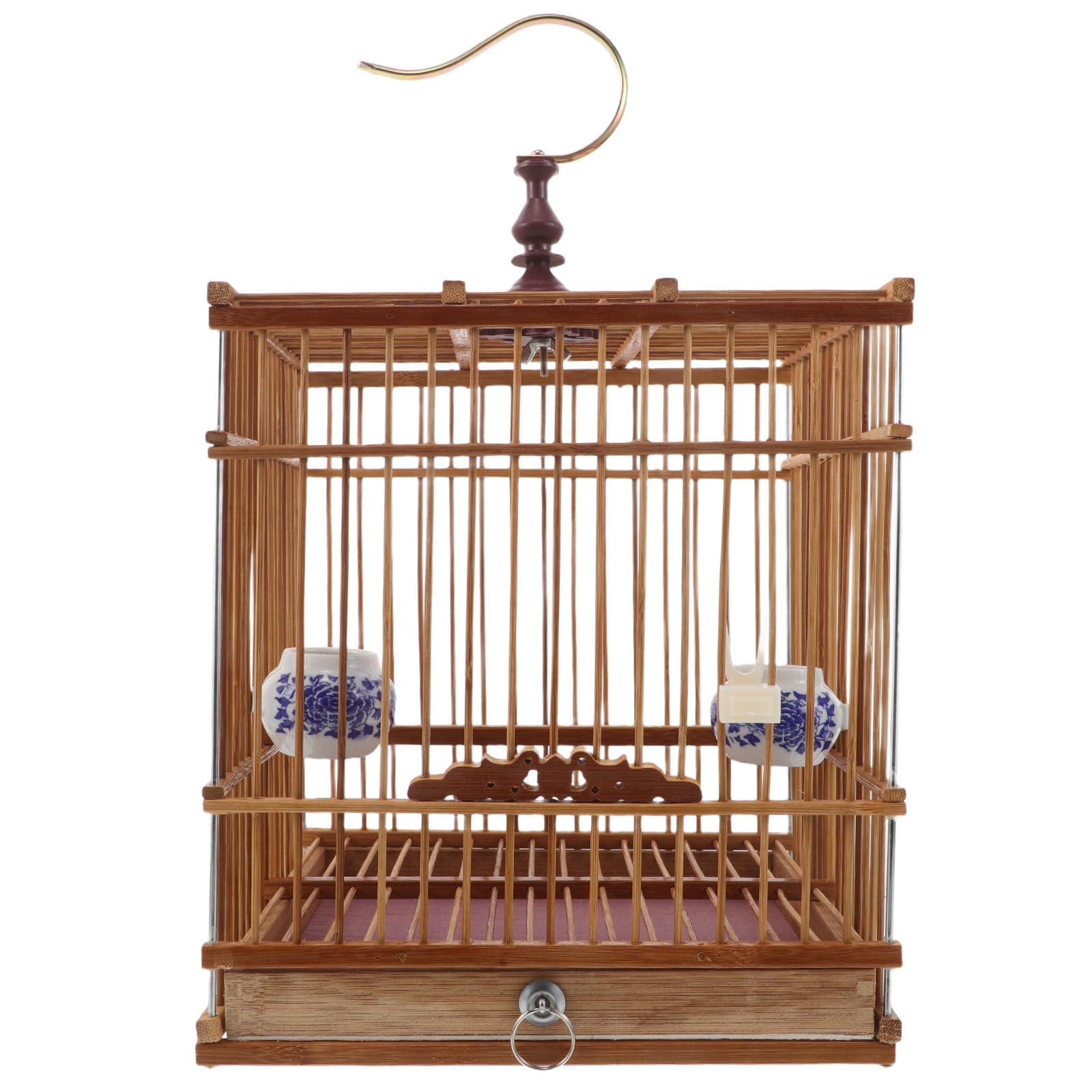 CHICAMPERA Vintage Bamboo Bird Cage for Goldfinches and Zosterops with Removable Tray and Stable Structure, Rectangular Handmade Birdcage for Indoor Home Decor and Pet Habitat