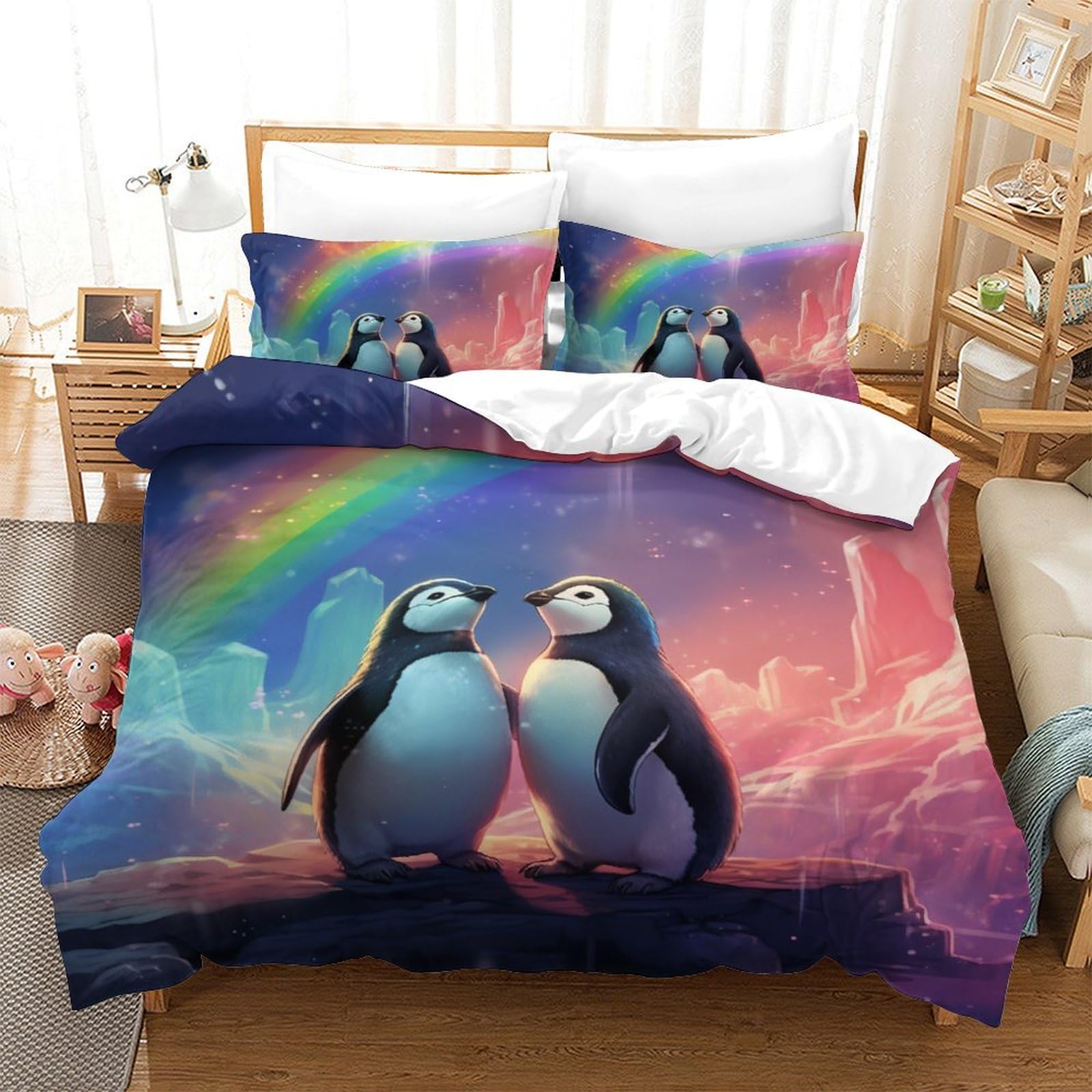 Housse de couette respirante motif pingouin en textile haute qualité anti-transpiration