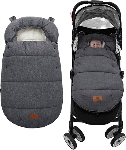 Miniatura 1 de Saco universal para cochecito, saco de dormir cálido para el clima frío, impermeable, resistente al viento, antideslizante, forro sherpa y capucha