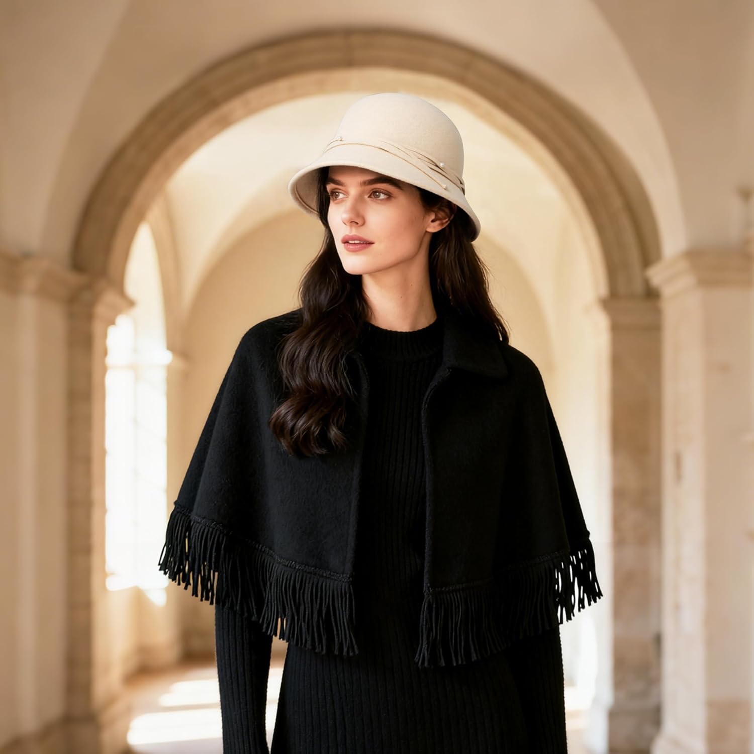 HH HOFNEN Women Cloche Felt Hat Winter Wool Bucket Hat Vintage Fedora Bowler Hat - Image 7