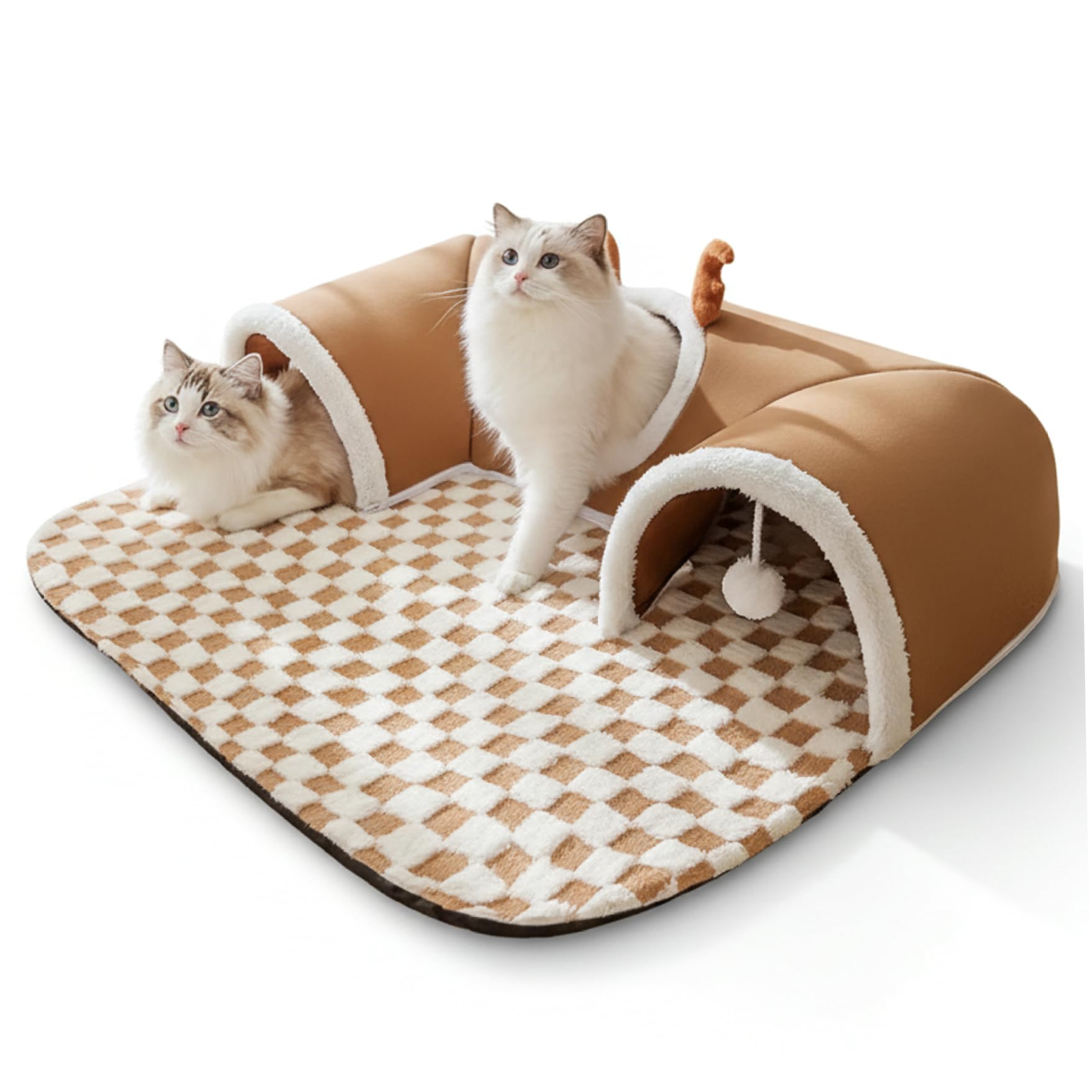 Cat Bed Tunnel Cat Tunnel Bed - Reversible & Washable Indoor with Interactive Toys for Comfort and Fun