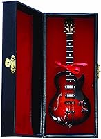 Vista 2 de Réplica en miniatura de instrumentos musicales de guitarra eléctrica marrón con estuche - Tamaño 7 pulgadas.