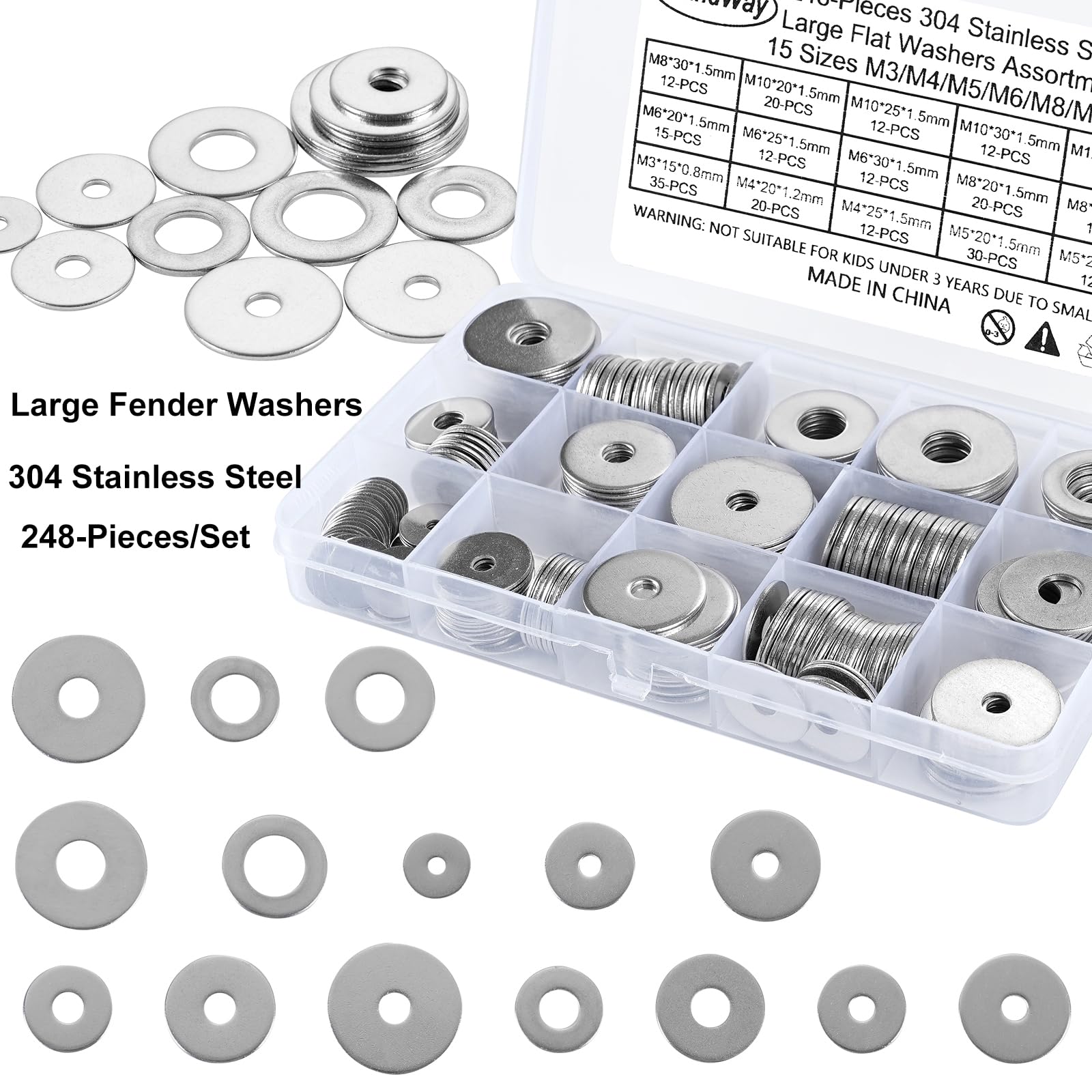 Rondelle Piane 304 A2 Set Da 50 Rondelle Piatte In Acciaio Inox 304 A2 - M2, M3, M4, M5, M6, M8, M10, M12 Set Rondelle Piane 304 A2 - Foto 8
