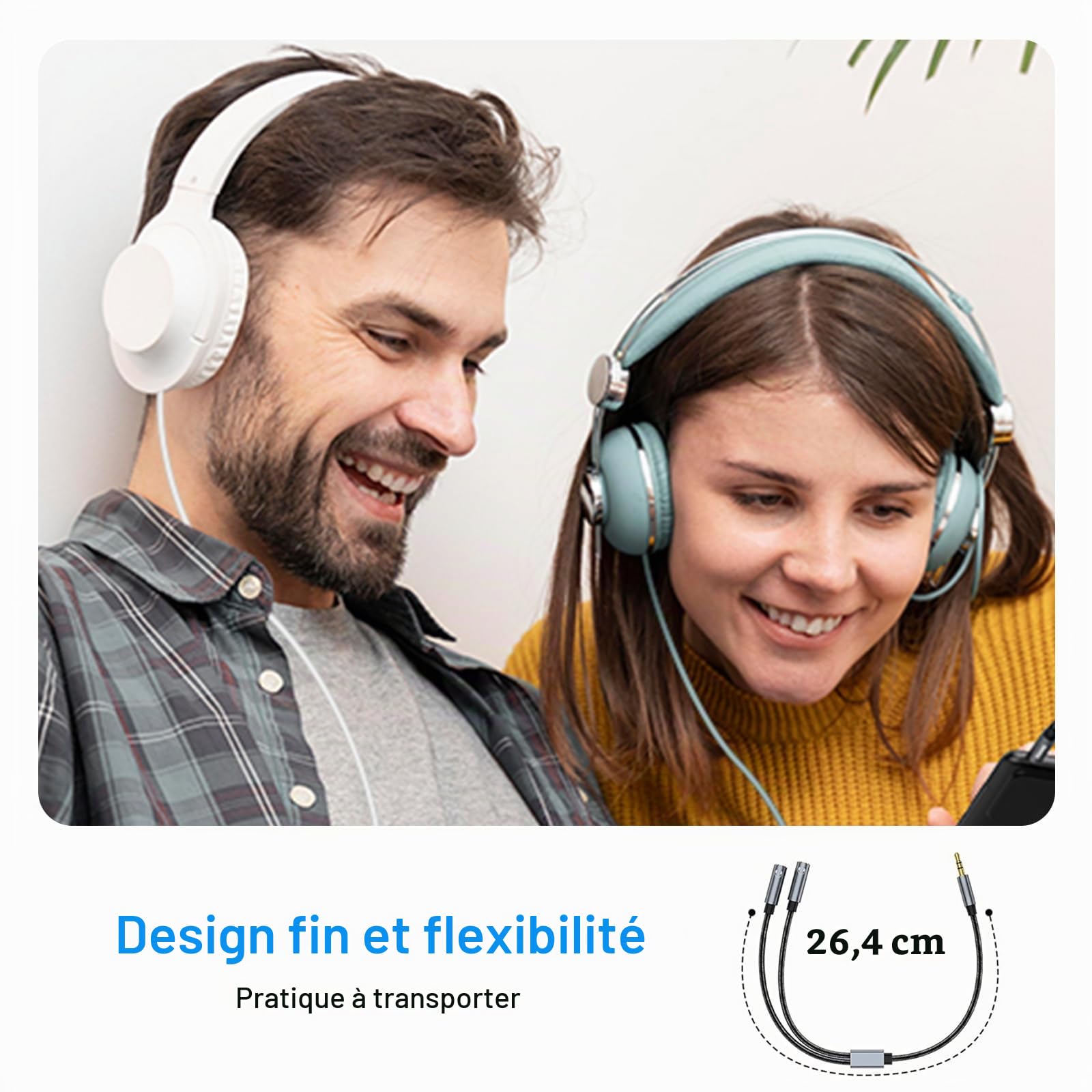 Avigers 3.5mm Splitter Audio Double Headphone Jack Mâle vers 2 Femelle Adaptateur Casque Stéréo Y Splitter