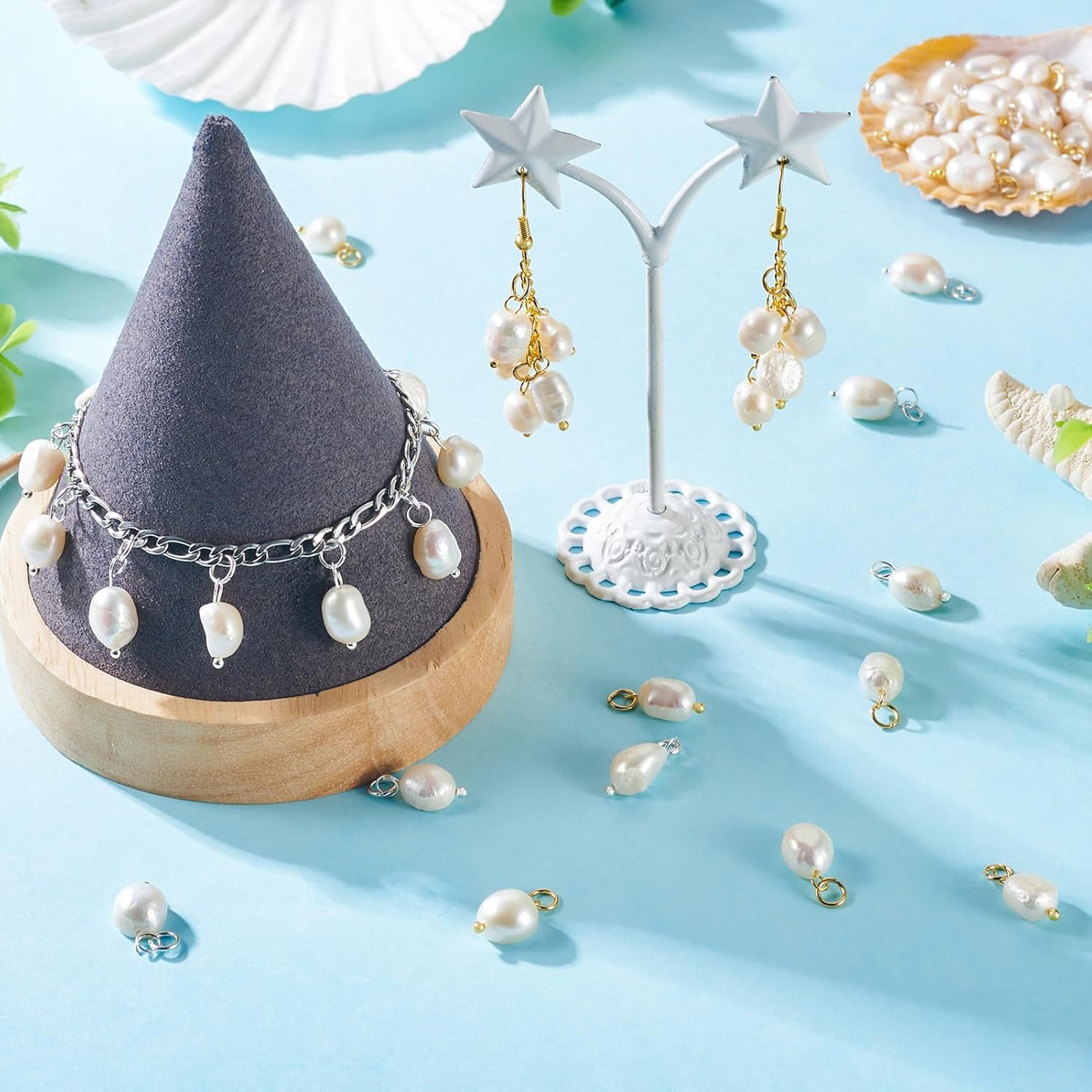 Cheriswelry 40Pcs Natural Pearl Pendants White Rice Pearl Charms Link with Jump Rings 13.5-15mm for DIY Necklaces Bracelets Earrings Jewelry Making - Image 2