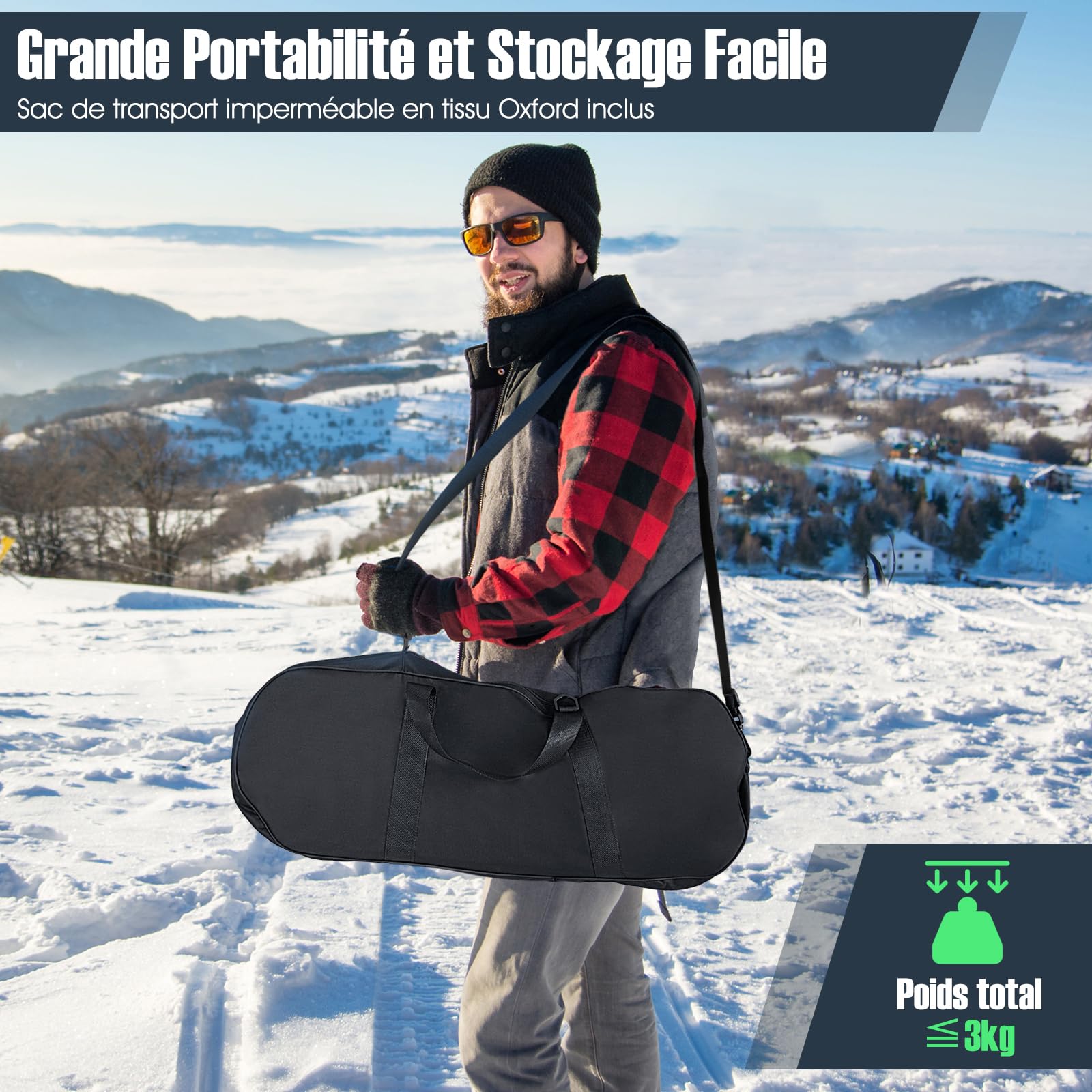 COSTWAY Set de Raquettes à Neige 4 en 1 Aluminium pour Adultes Jeunes, Chaussures Neige Randonnée avec Bâtons Réglable Sac Transport Pointure 35-45, Charge 30-130kg