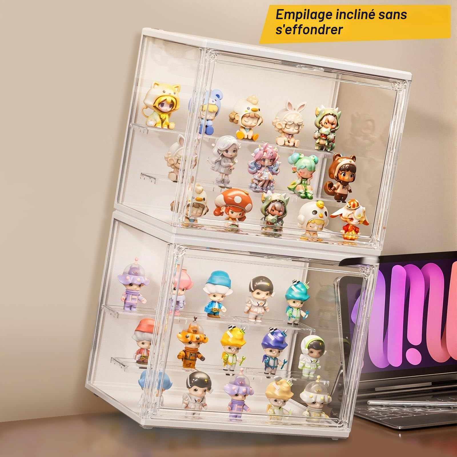 GUDEMAY Vitrine Acrylique avec LED, Boîte Rangement Empilable, Lot de 3