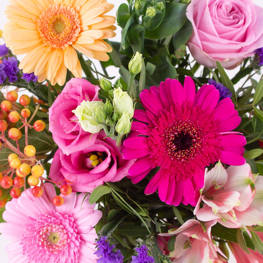 Blumenstrauß Kunterbunt, Bunte Blumen versenden, handgebunden mit 7-Tage-Frische-Garantie, Gerbera, Rosen, Inkalilien und Lisianthus, Blumenversand, Geschenkidee für jeden Anlass