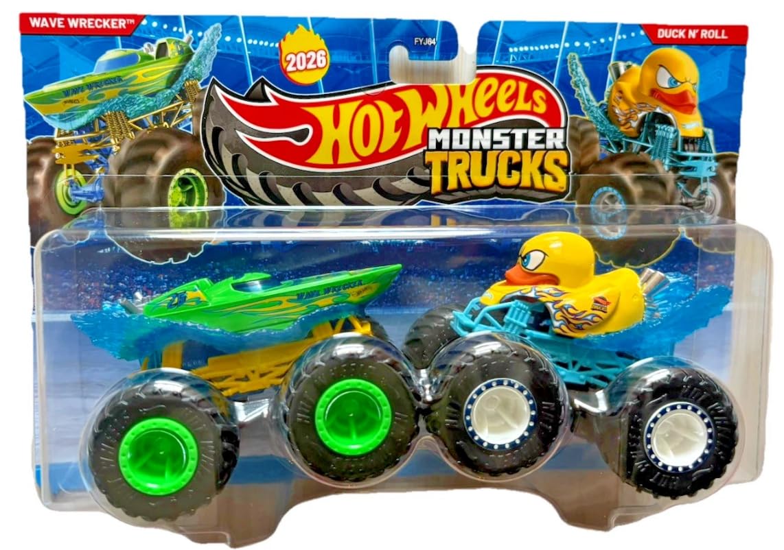Amazon.com: Hot Wheels Monster Trucks, Wave Wrecker & Duck N' Roll