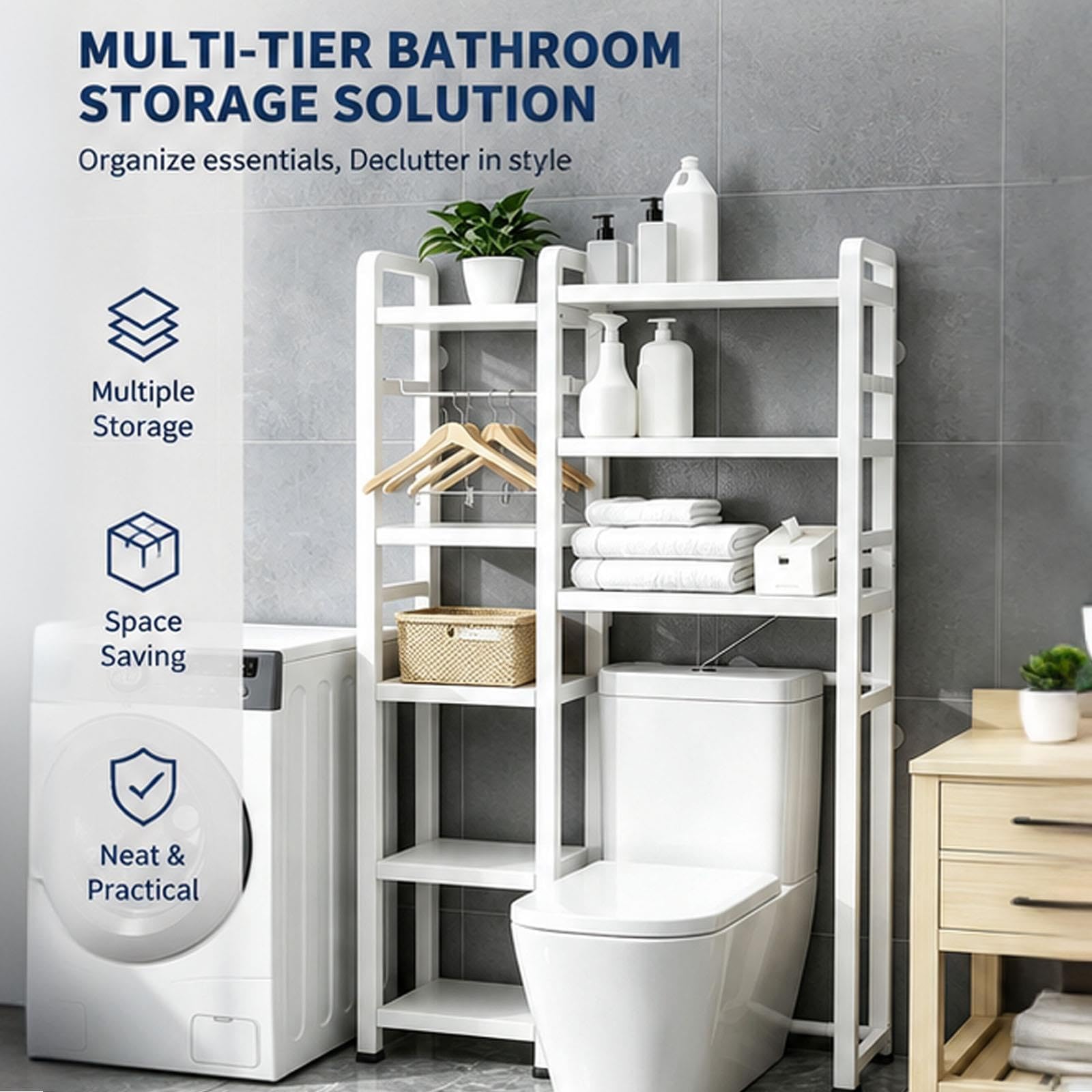Mobile Lavatrice Rangement WC Meuble Machine à Laver avec Rangement
